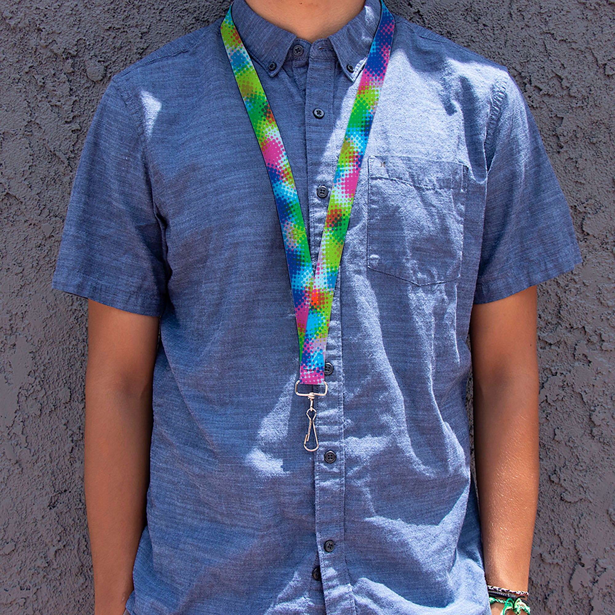 Lanyard - 1.0" - Halftone Dots Light Blue Blues Greens Pinks Lanyards Buckle-Down