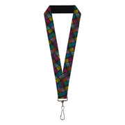 Lanyard - 1.0" - Halftone Blocks Charcoal Pinks Greens Orange Yellow Lanyards Buckle-Down