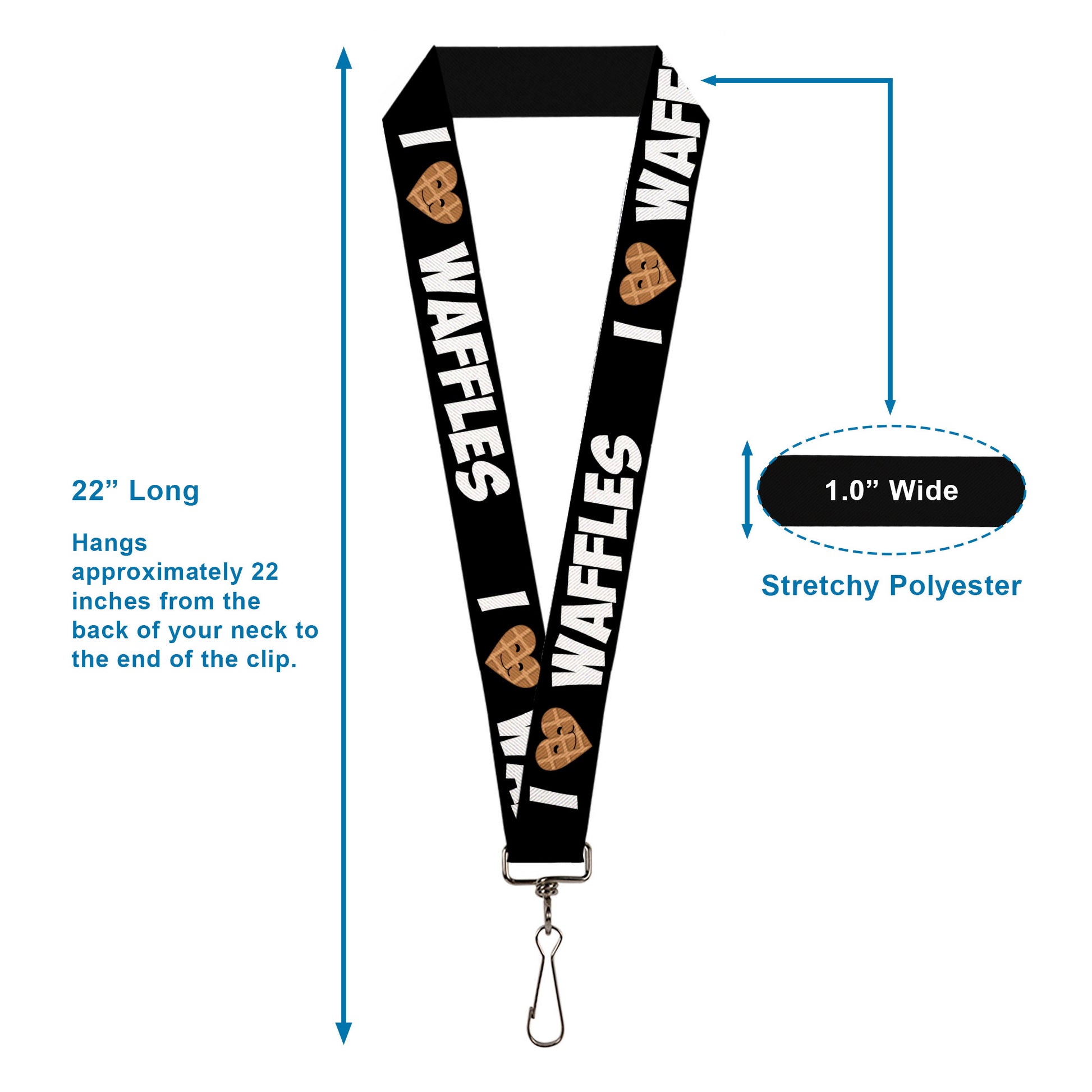 Lanyard - 1.0" - I Heart Waffles Text Lanyards Buckle-Down