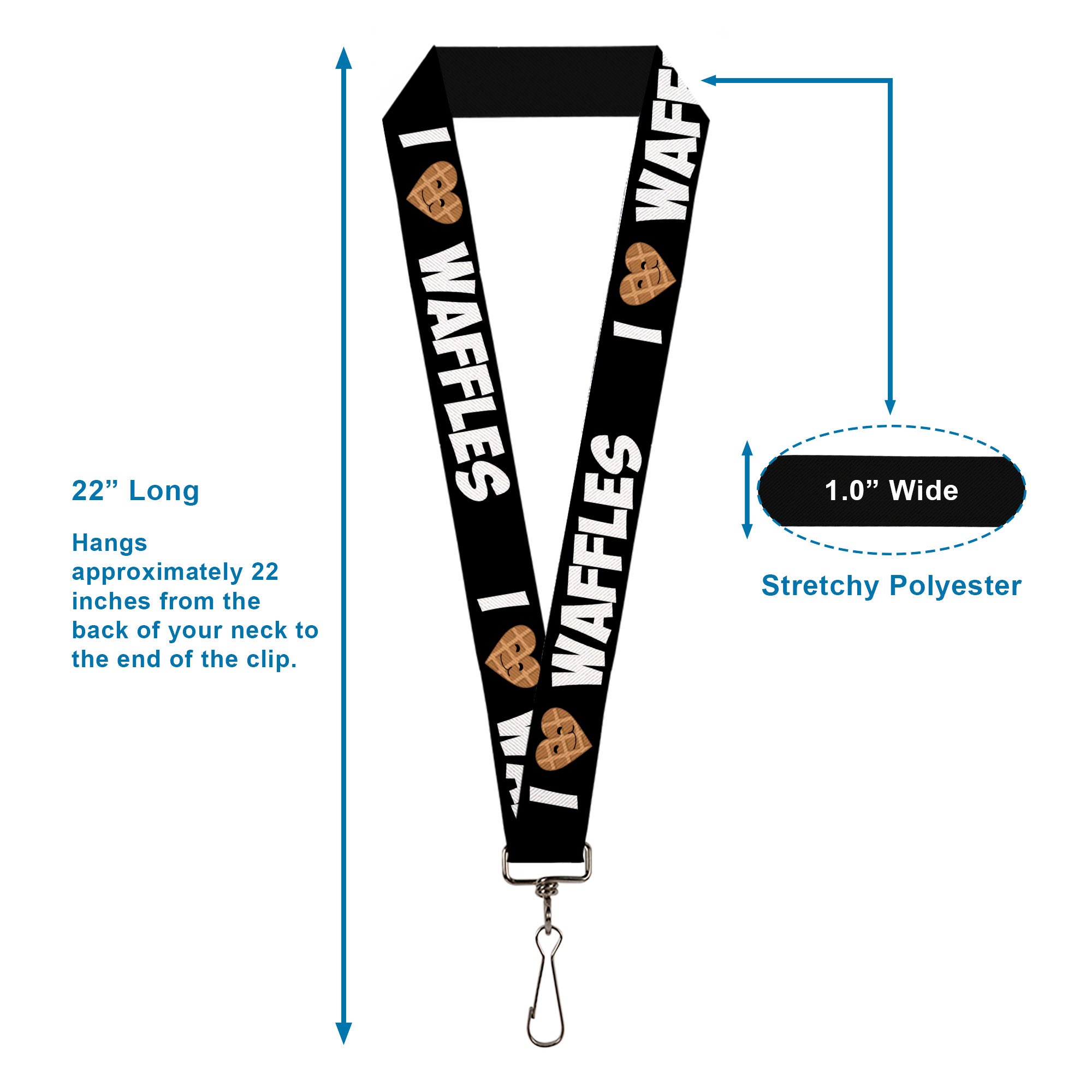 Lanyard - 1.0" - I Heart Waffles Text Lanyards Buckle-Down