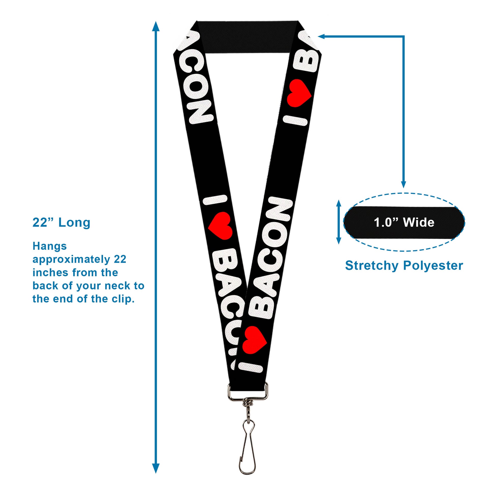 Lanyard - 1.0" - I HEART BACON Text Lanyards Buckle-Down