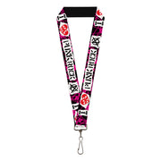 Lanyard - 1.0" - I Heart Punk Rock w Safety Pins Black Fuchsia White Lanyards Buckle-Down