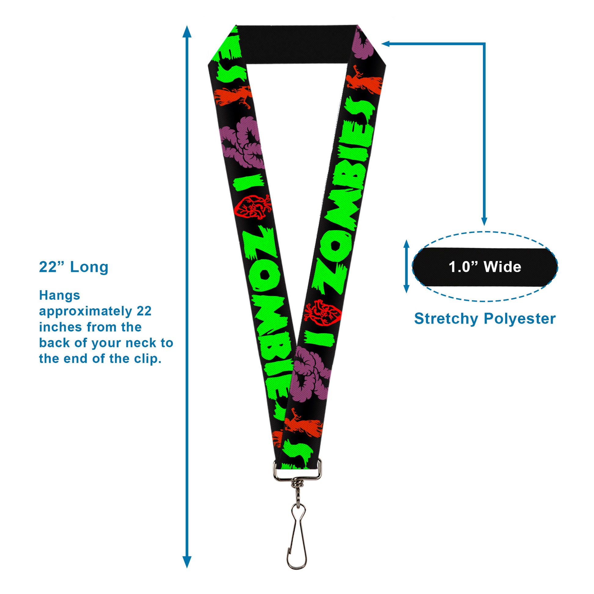 Lanyard - 1.0" - I "HEART" Zombies Lanyards Buckle-Down