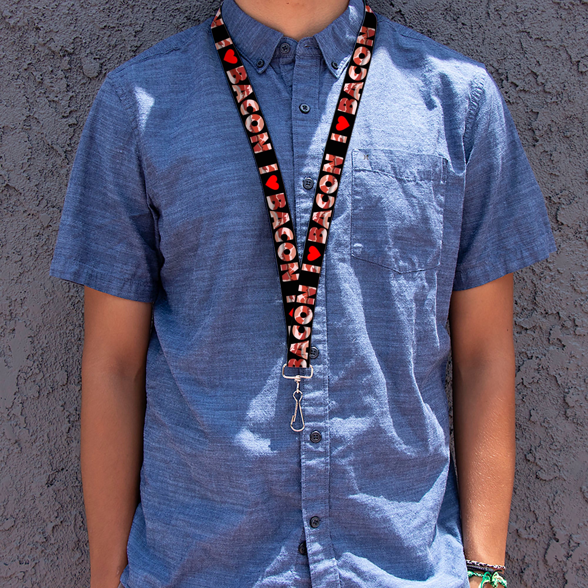Lanyard - 1.0" - I "Heart" BACON Black Bacon Lanyards Buckle-Down