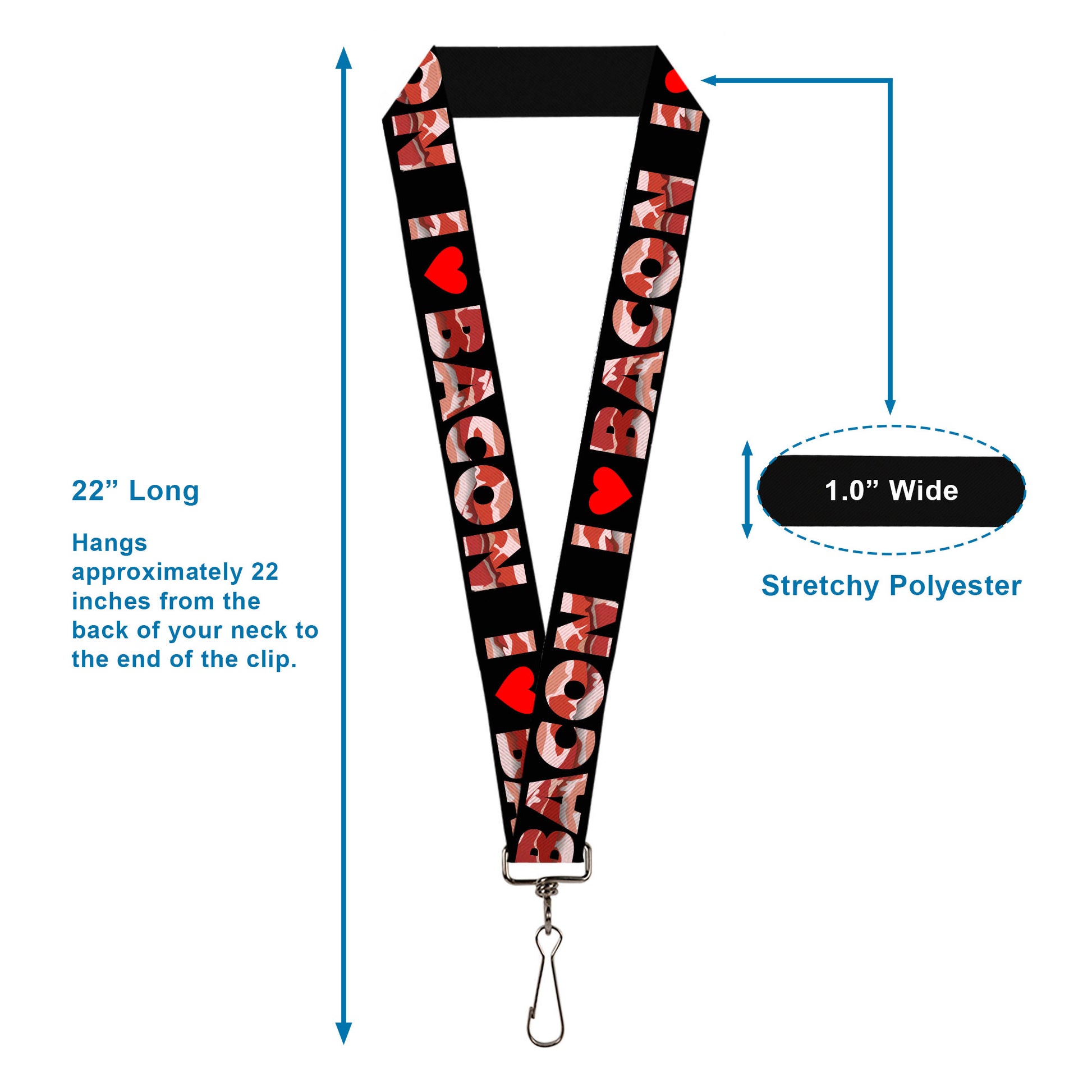 Lanyard - 1.0" - I "Heart" BACON Black Bacon Lanyards Buckle-Down