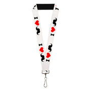 Lanyard - 1.0" - I "Heart Mustache" White Black Red Lanyards Buckle-Down