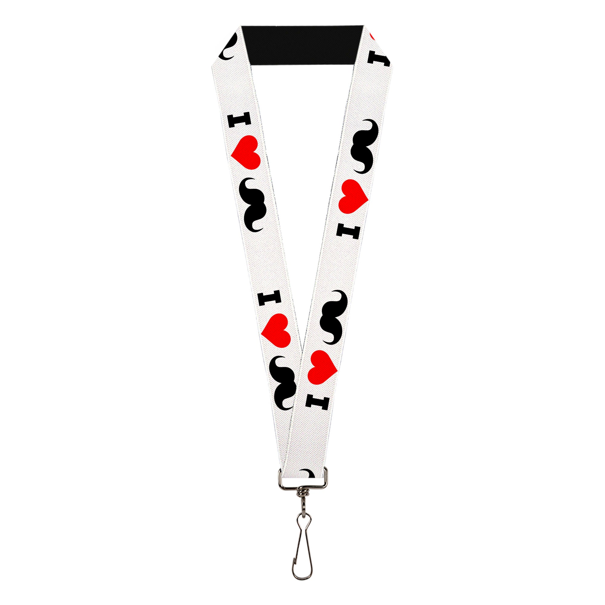 Lanyard - 1.0" - I "Heart Mustache" White Black Red Lanyards Buckle-Down
