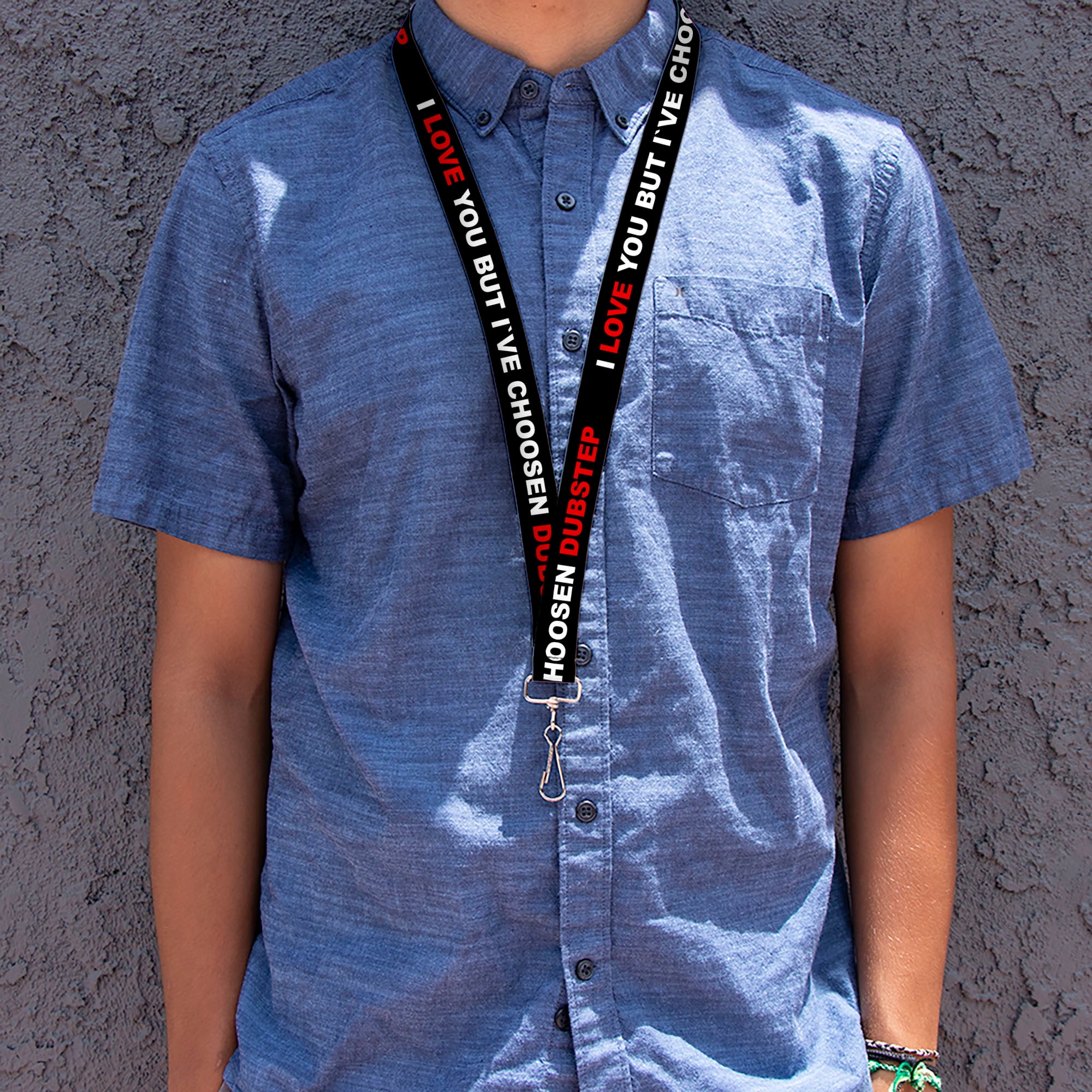 Lanyard - 1.0" - I LOVE YOU BUT I'VE CHOSEN DUBSTEP Black White Red Lanyards Buckle-Down