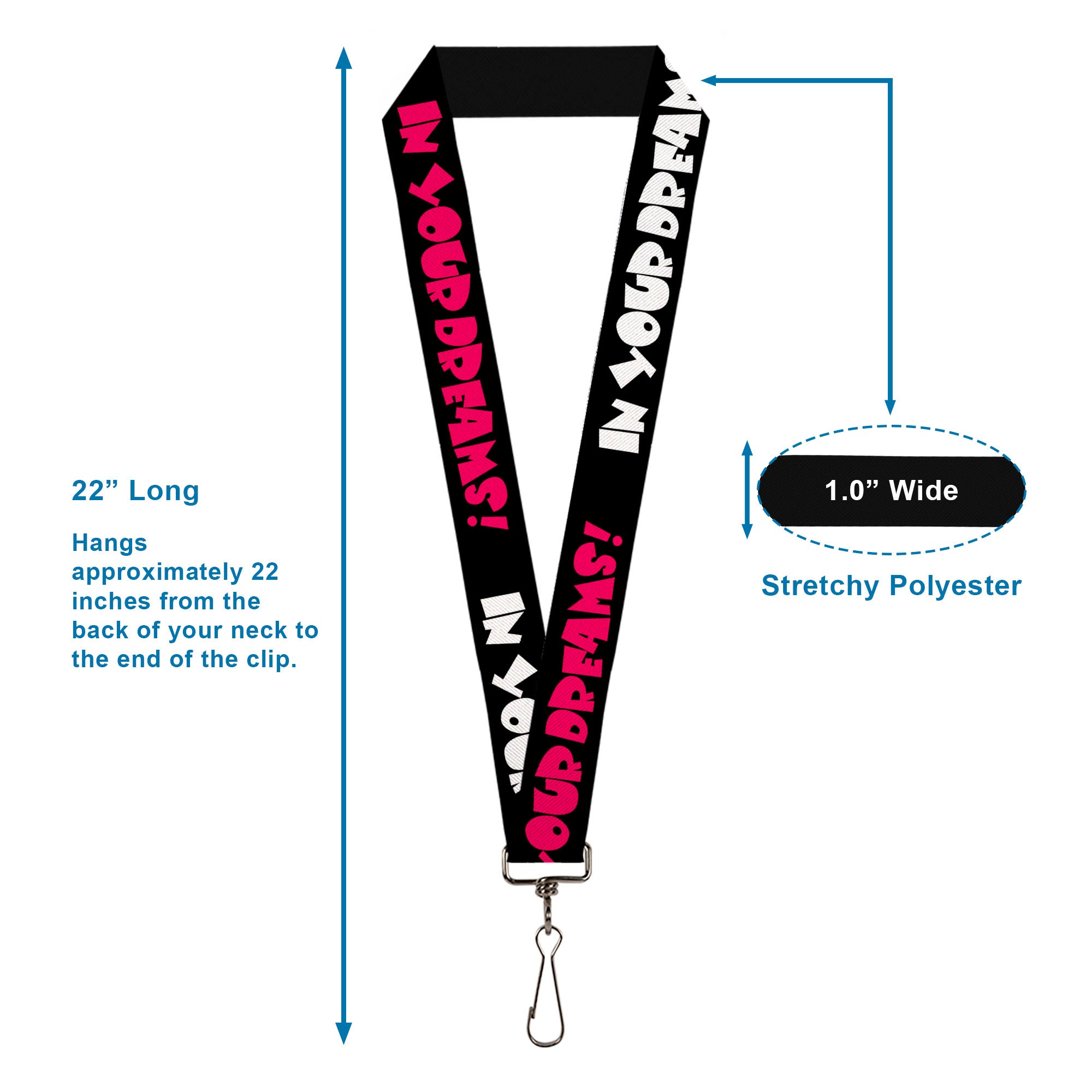 Lanyard - 1.0" - IN YOUR DREAMS! Black White Pink Lanyards Buckle-Down
