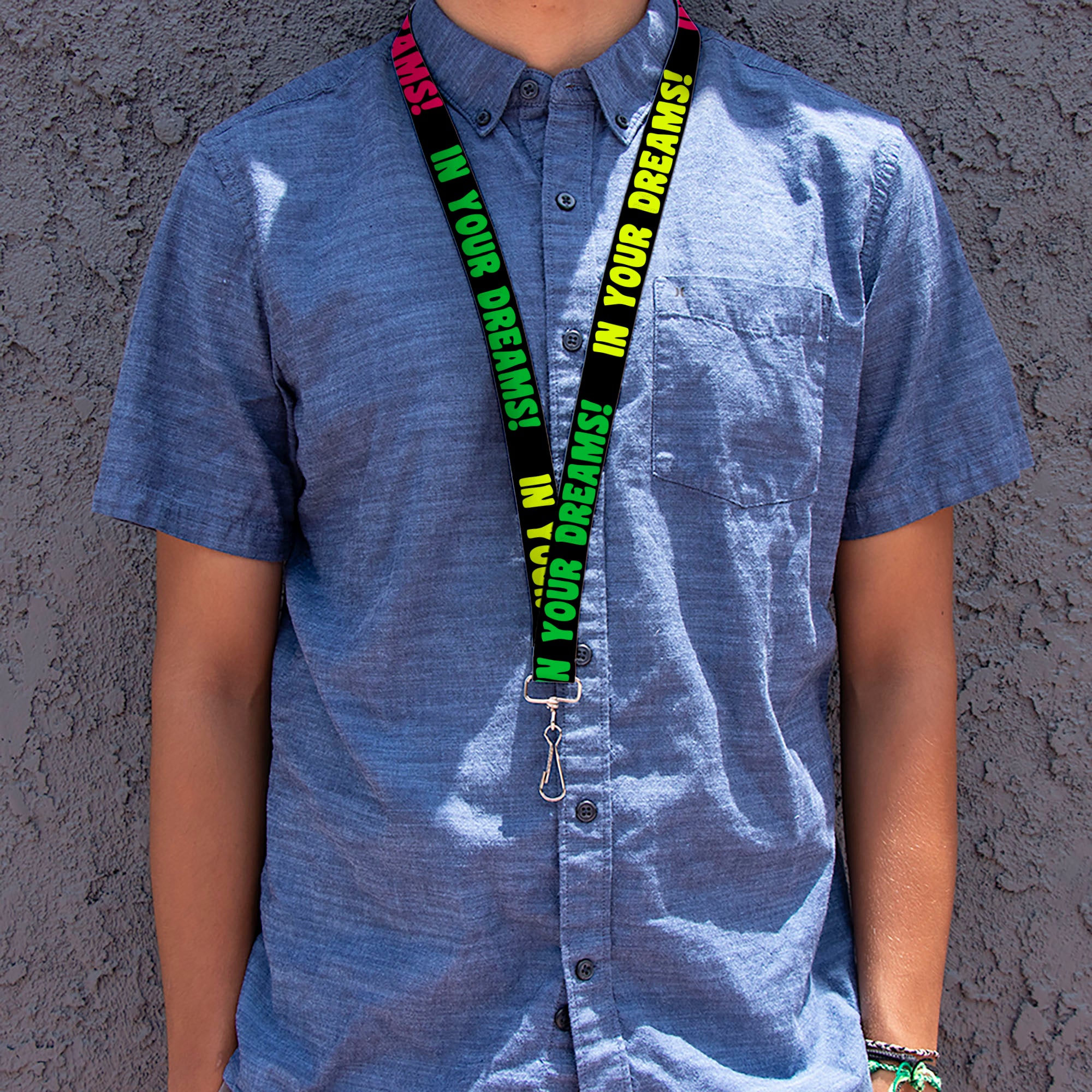 Lanyard - 1.0" - IN YOUR DREAMS! Black Pink Green Yellow Lanyards Buckle-Down