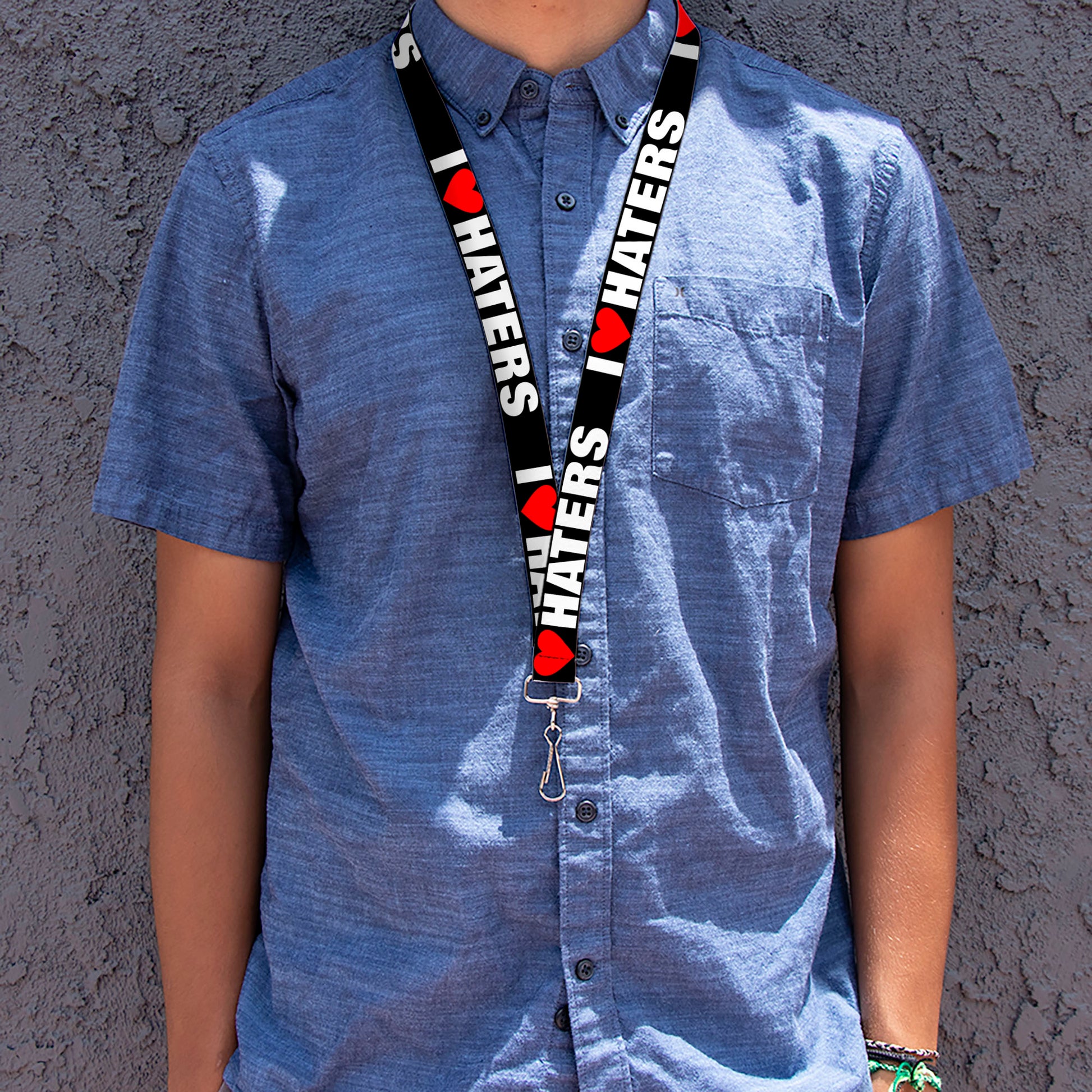 Lanyard - 1.0" - I "HEART" HATERS Black White Red Lanyards Buckle-Down