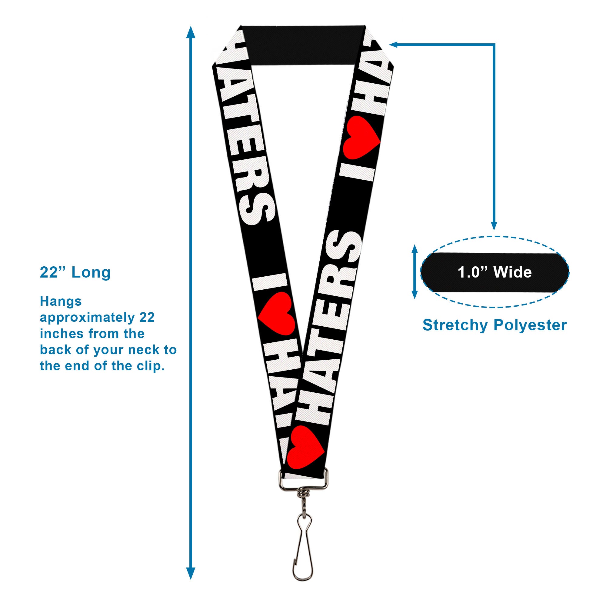 Lanyard - 1.0" - I "HEART" HATERS Black White Red Lanyards Buckle-Down