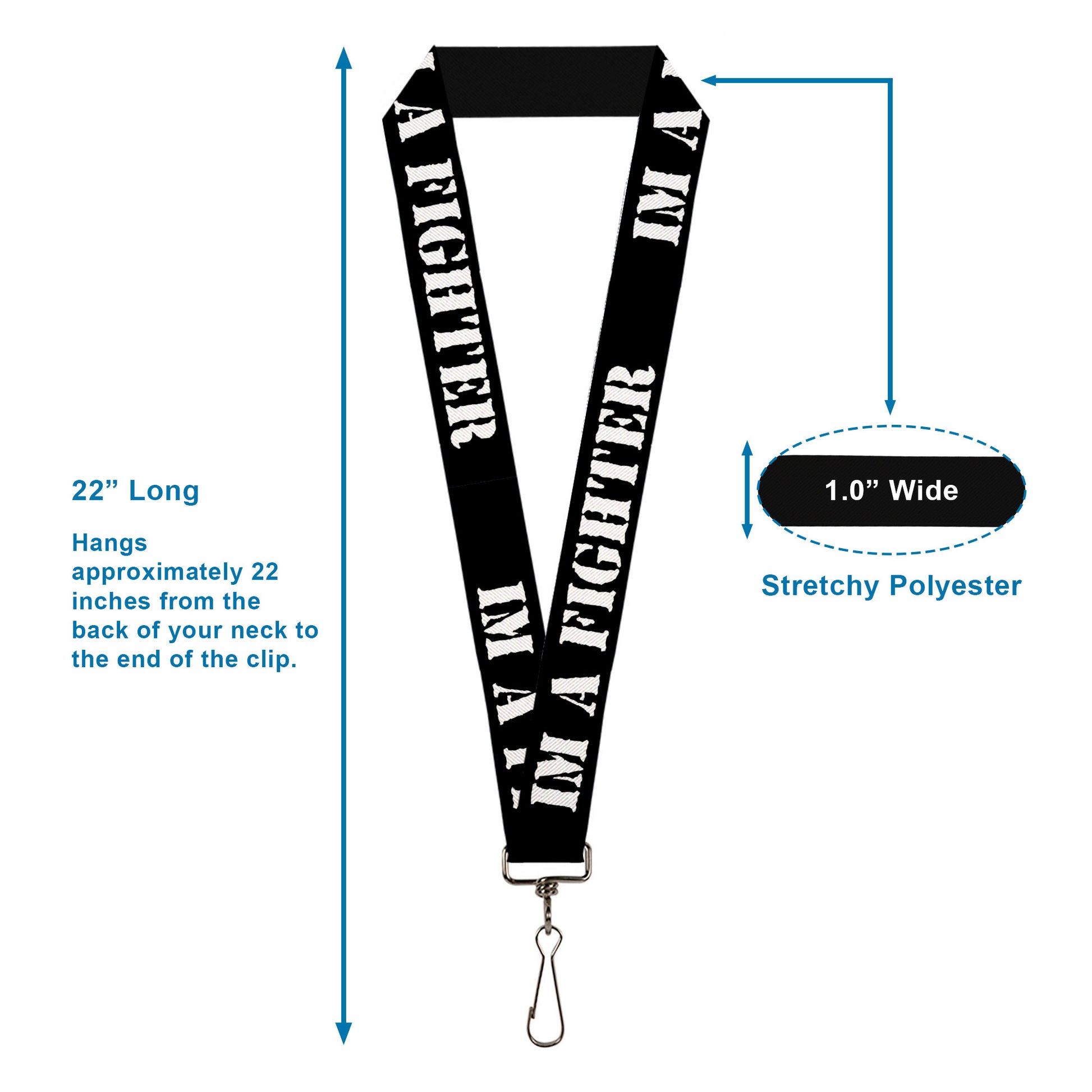 Lanyard - 1.0" - I'M A FIGHTER Black White Lanyards Buckle-Down
