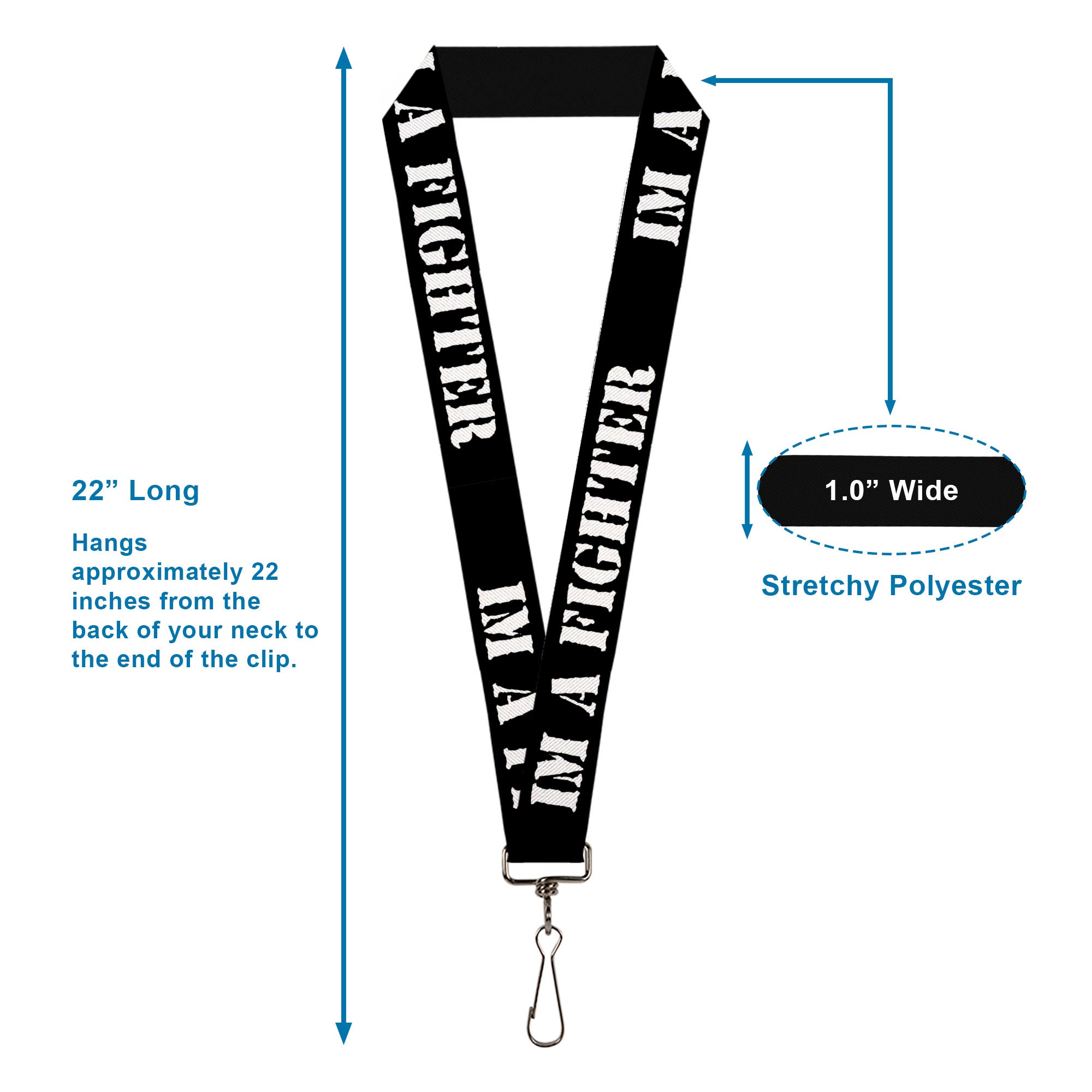 Lanyard - 1.0" - I'M A FIGHTER Black White Lanyards Buckle-Down