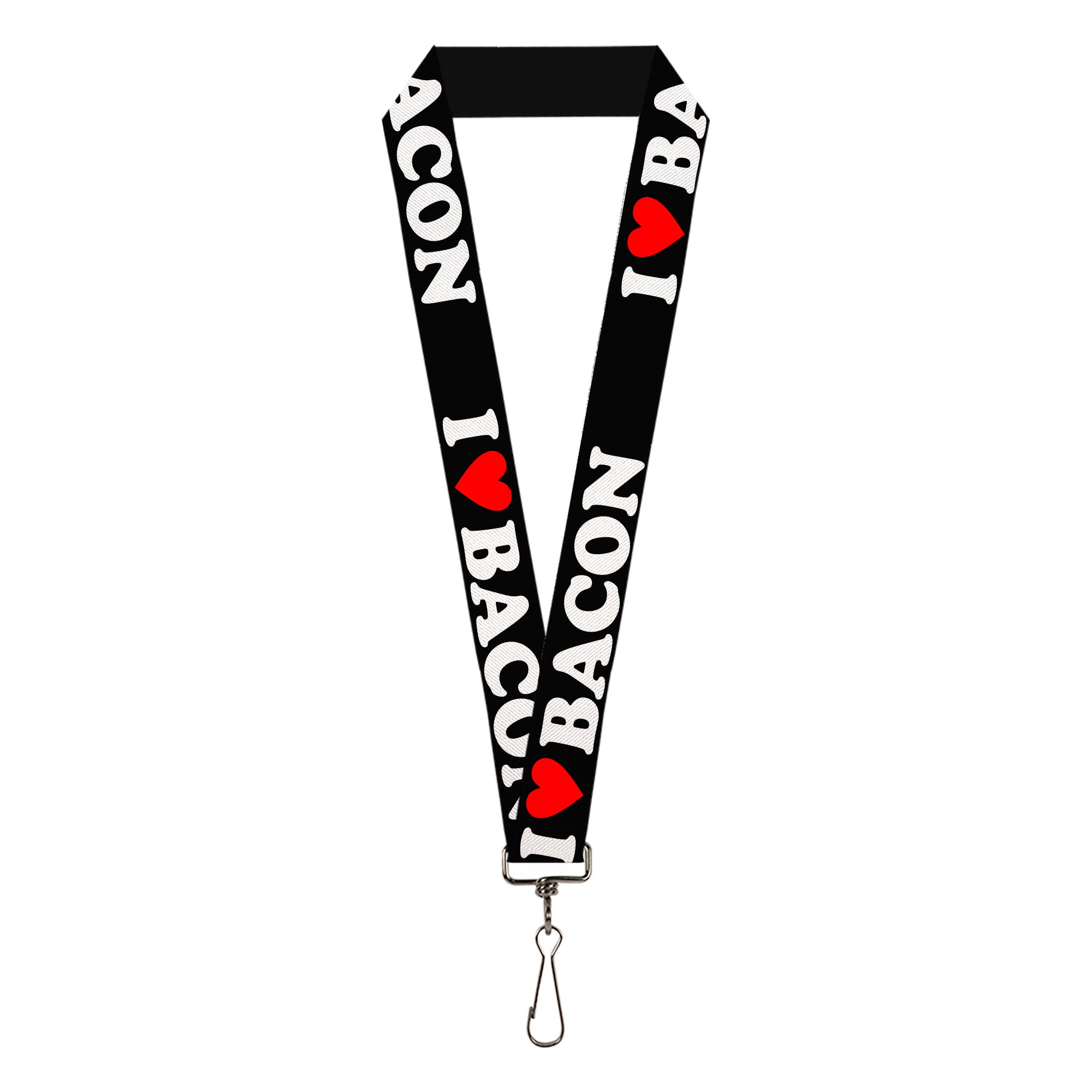 Lanyard - 1.0" - I "HEART" BACON Black White Red Lanyards Buckle-Down
