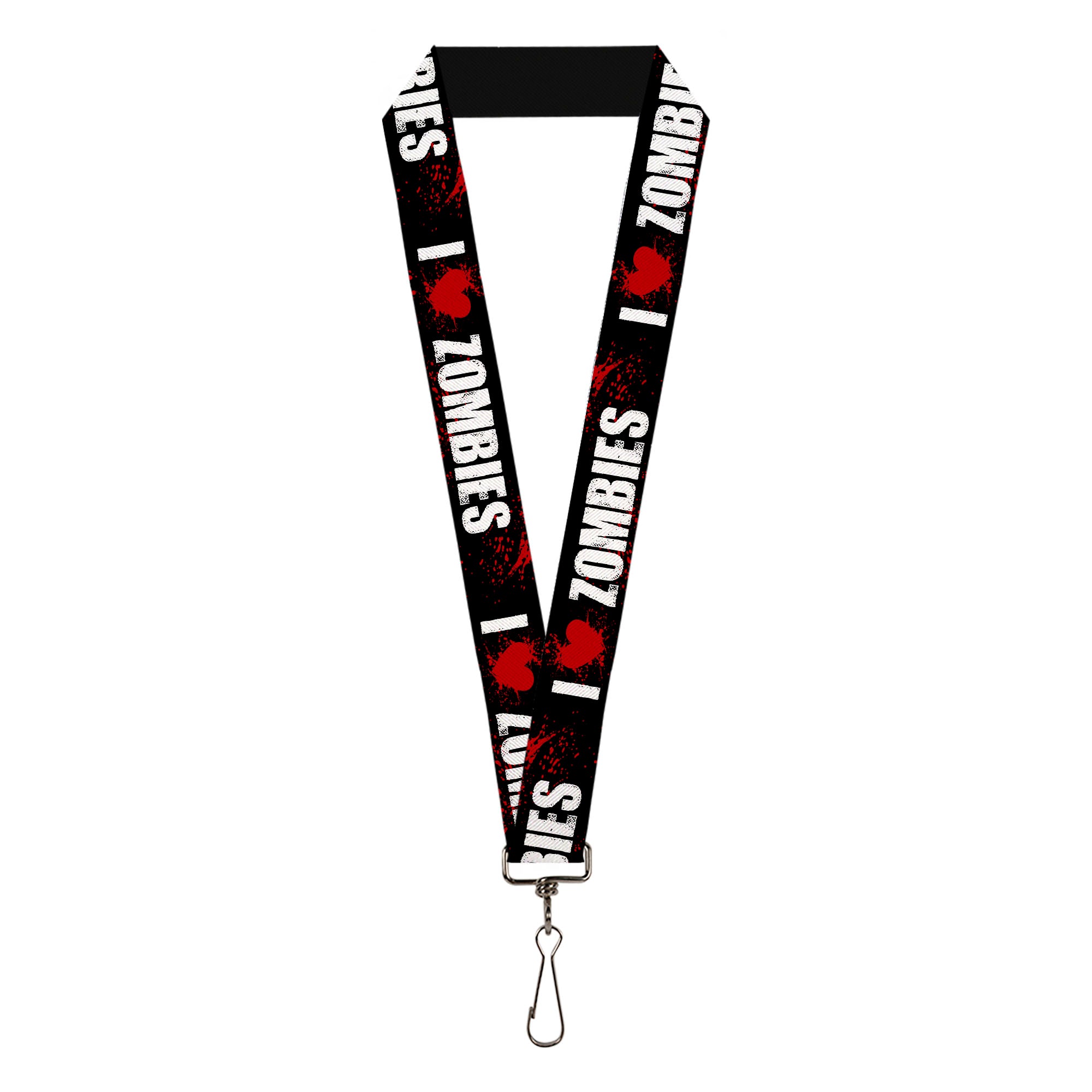 Lanyard - 1.0" - I "HEART" ZOMBIES Black White Red Splatter Lanyards Buckle-Down