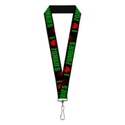Lanyard - 1.0" - I "HEART" ZOMBIES Black Green Red Splatter Lanyards Buckle-Down