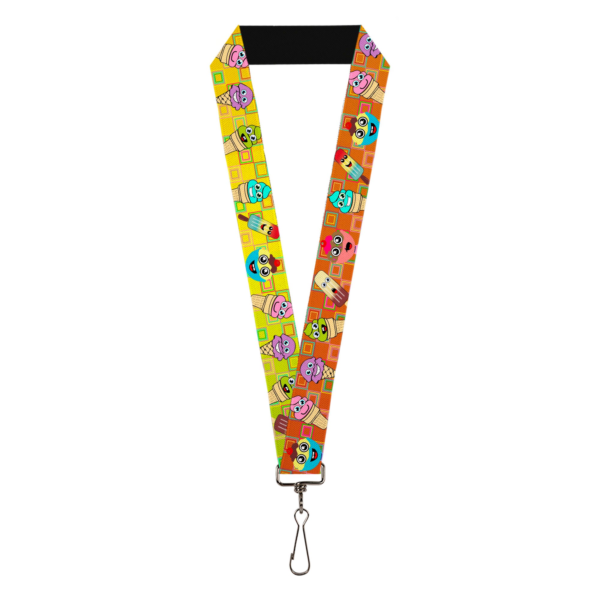 Lanyard - 1.0" - Ice Cream Cone & Popsicle Expressions Squares Multi Color Lanyards Buckle-Down