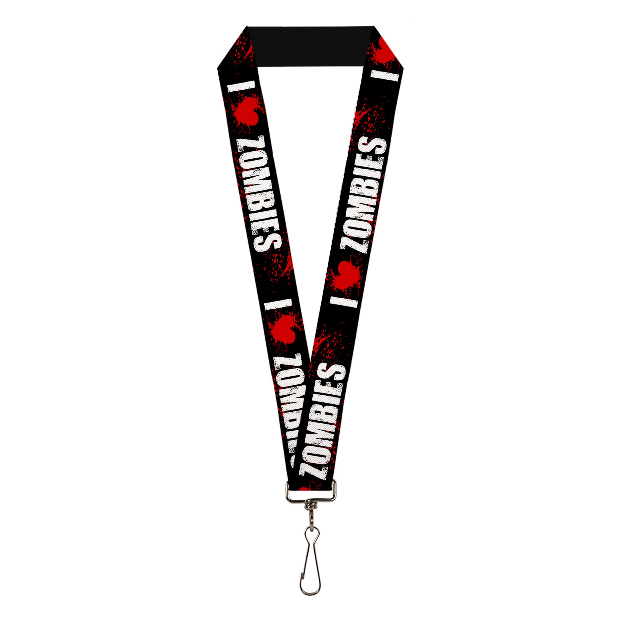 Lanyard - 1.0" - I "Heart" ZOMBIES Bold Splatter Black White Red Lanyards Buckle-Down