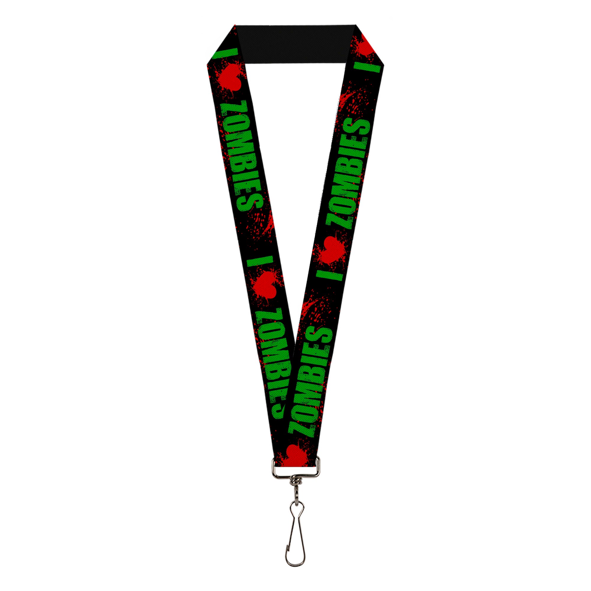 Lanyard - 1.0" - I "Heart" ZOMBIES Bold Splatter Black Green Red Lanyards Buckle-Down