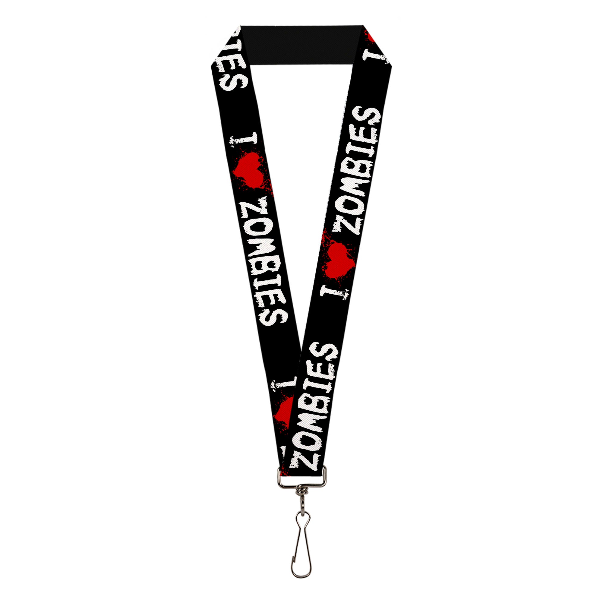 Lanyard - 1.0" - I "Heart" ZOMBIES Bloody Splatter Black White Red Lanyards Buckle-Down