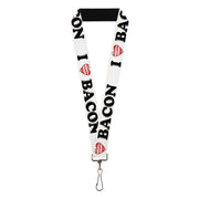 Lanyard - 1.0" - I "Heart" BACON White Black Bacon Lanyards Buckle-Down