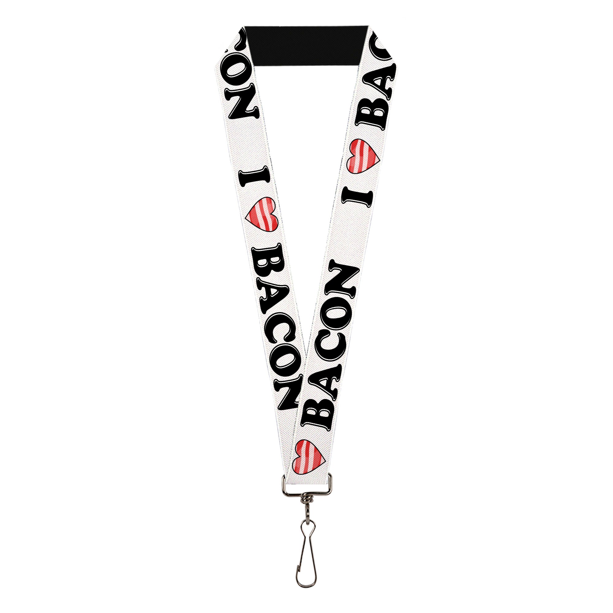 Lanyard - 1.0" - I "Heart" BACON White Black Bacon Lanyards Buckle-Down
