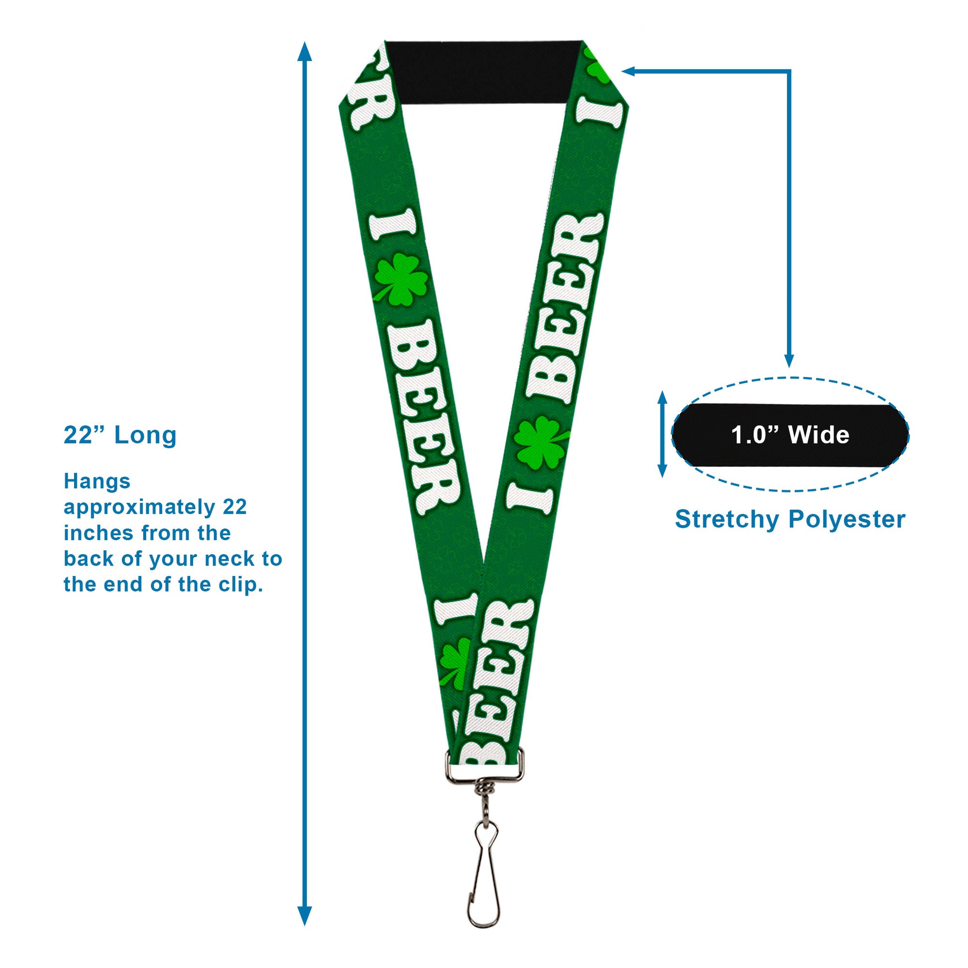 Buckle-Down Lanyard - I "Clover" BEER/Clover Outlines Greens/White Lanyards Buckle-Down
