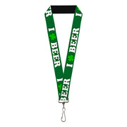Buckle-Down Lanyard - I "Clover" BEER/Clover Outlines Greens/White Lanyards Buckle-Down