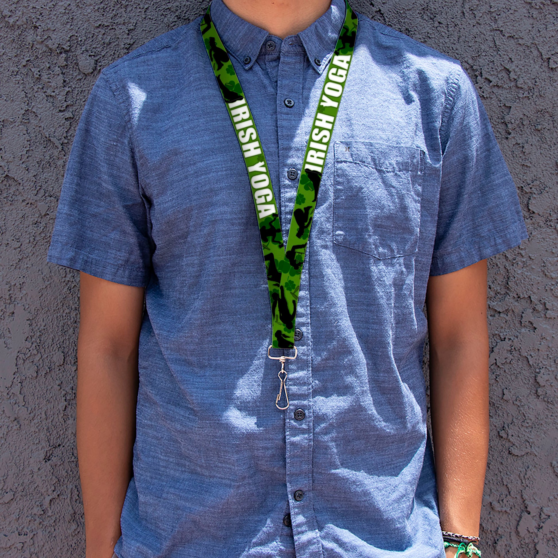 Buckle-Down Lanyard - IRISH YOGA Poses/Clovers Greens/Black/White Lanyards Buckle-Down