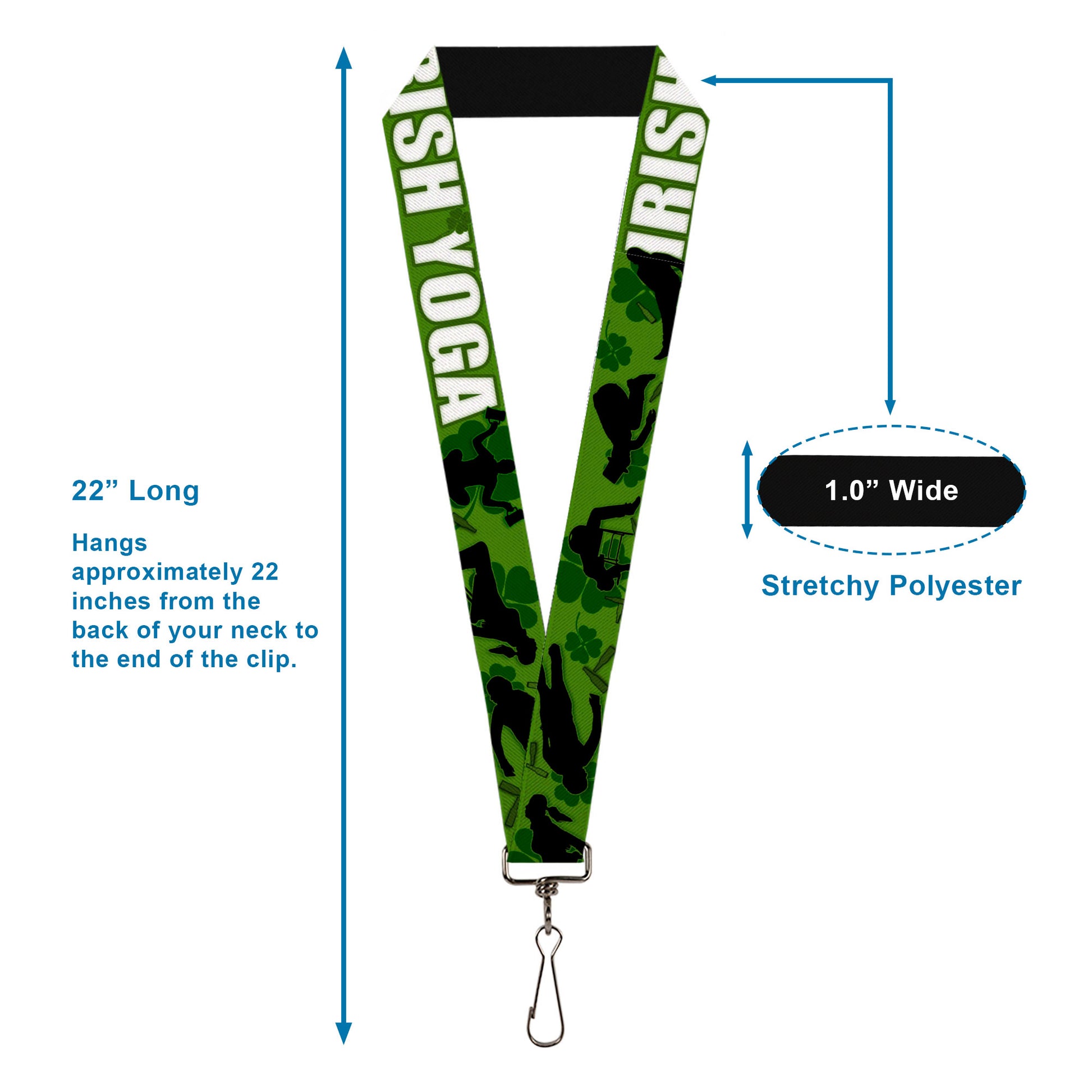 Buckle-Down Lanyard - IRISH YOGA Poses/Clovers Greens/Black/White Lanyards Buckle-Down