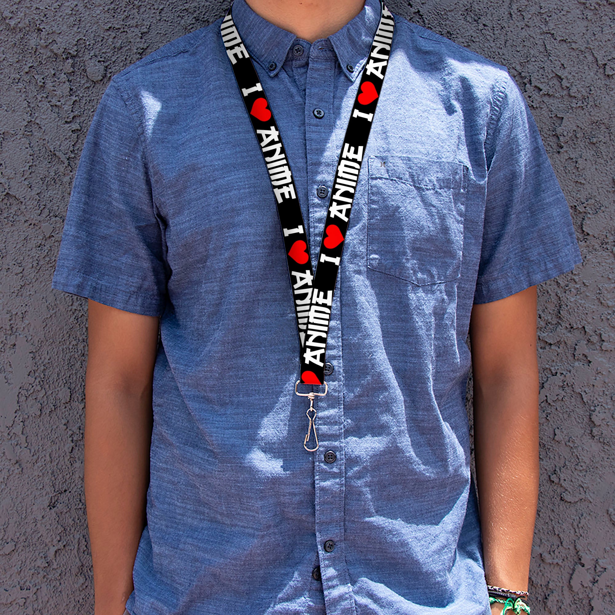 Lanyard - 1.0" - I "Heart" ANIME Bold Black White Red Lanyards Buckle-Down