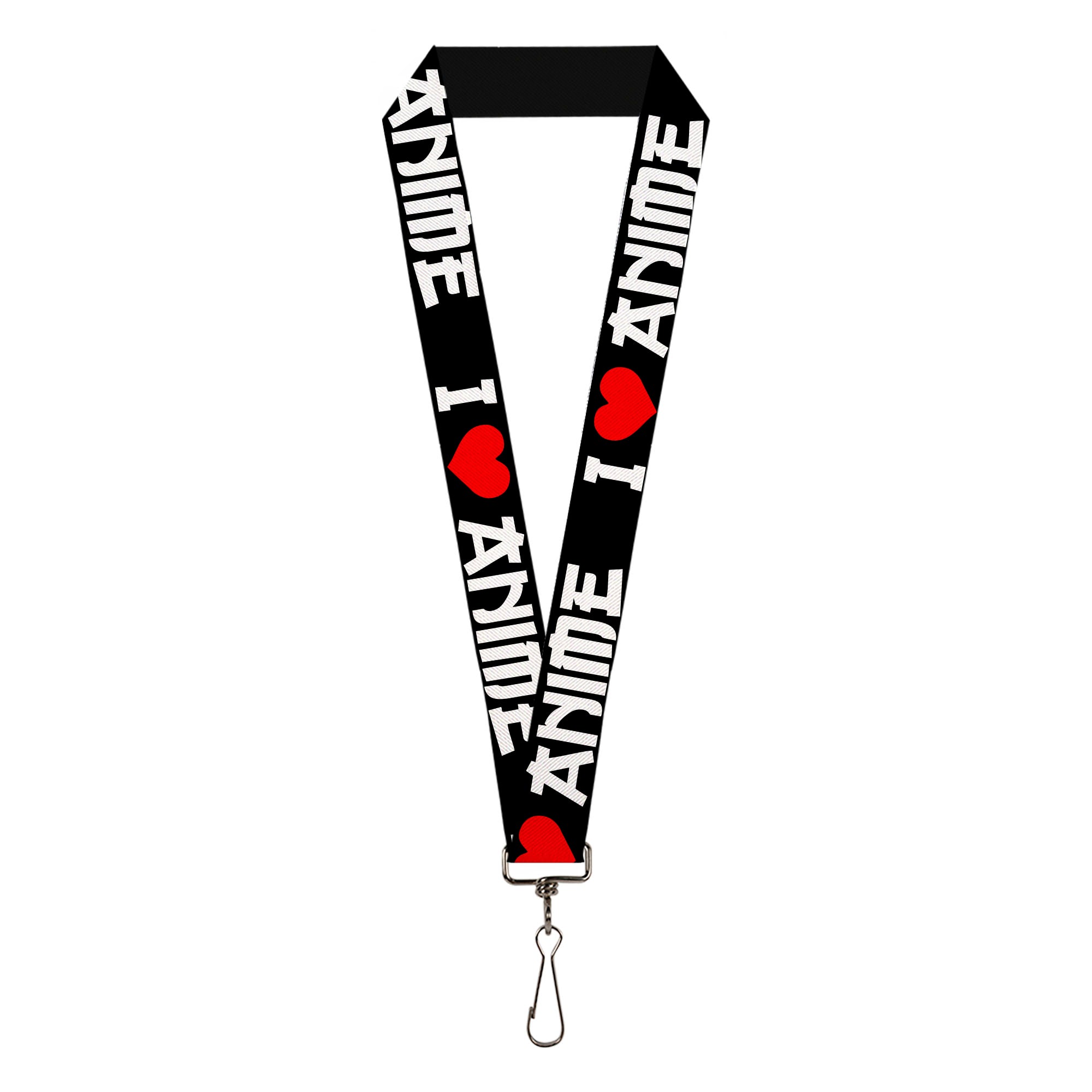 Lanyard - 1.0" - I "Heart" ANIME Bold Black White Red Lanyards Buckle-Down