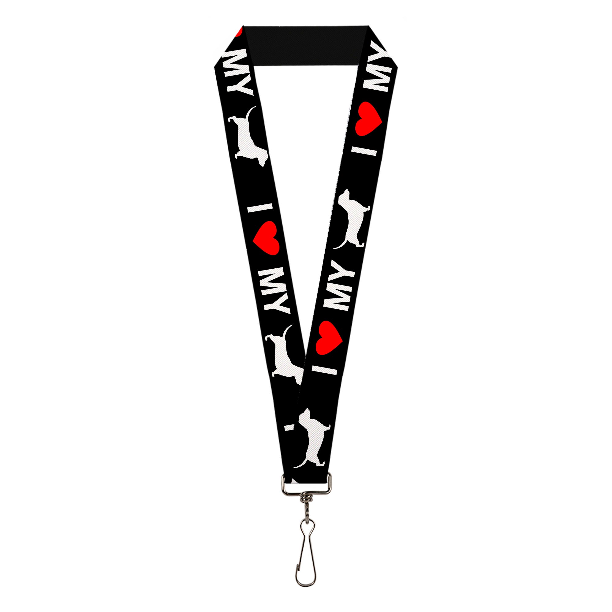 Lanyard - 1.0" - I "HEART" MY "WEINER" Dog Silhouette Black White Red Lanyards Buckle-Down