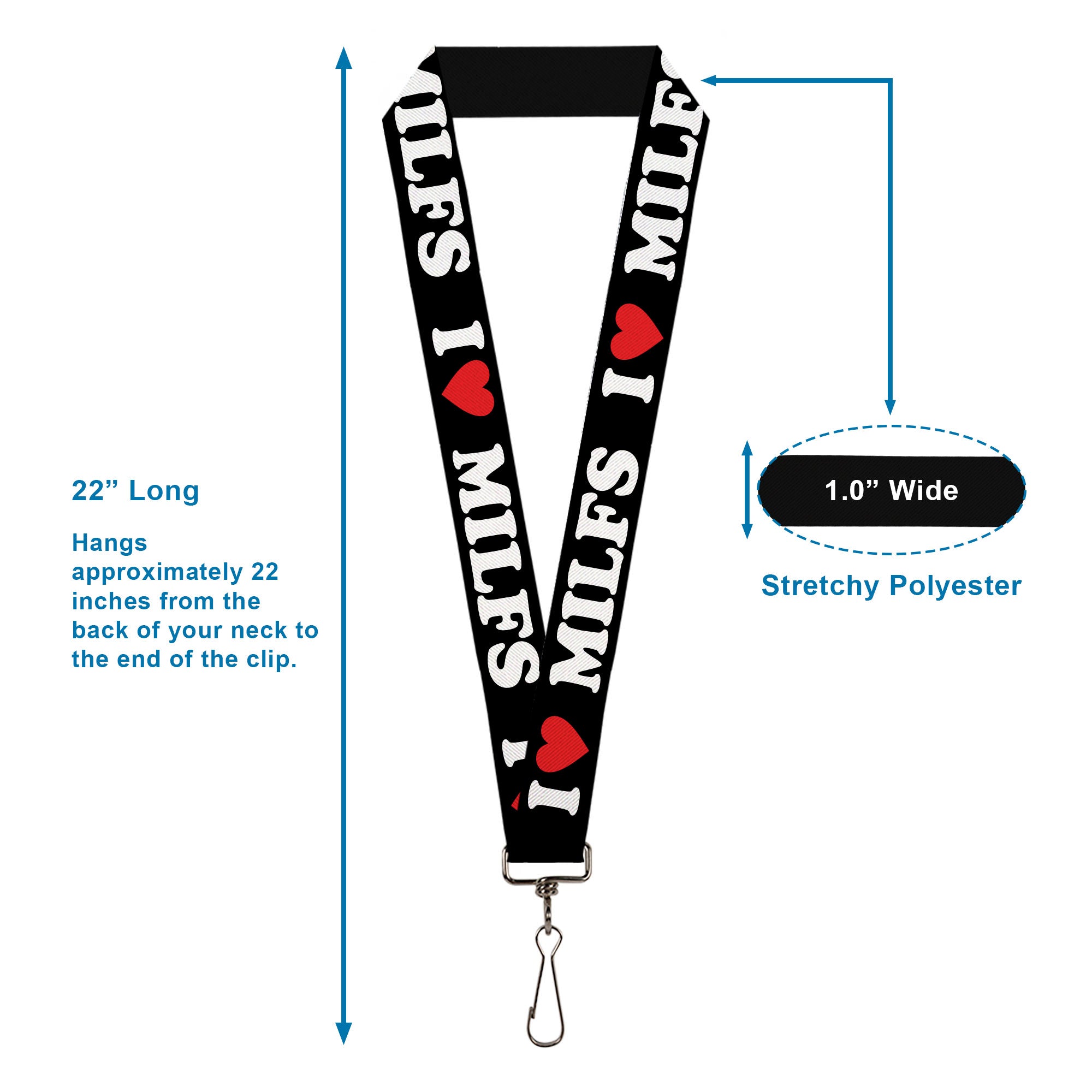 Lanyard - 1.0" - I "HEART" MILFS Black/White/Red Lanyards Buckle-Down