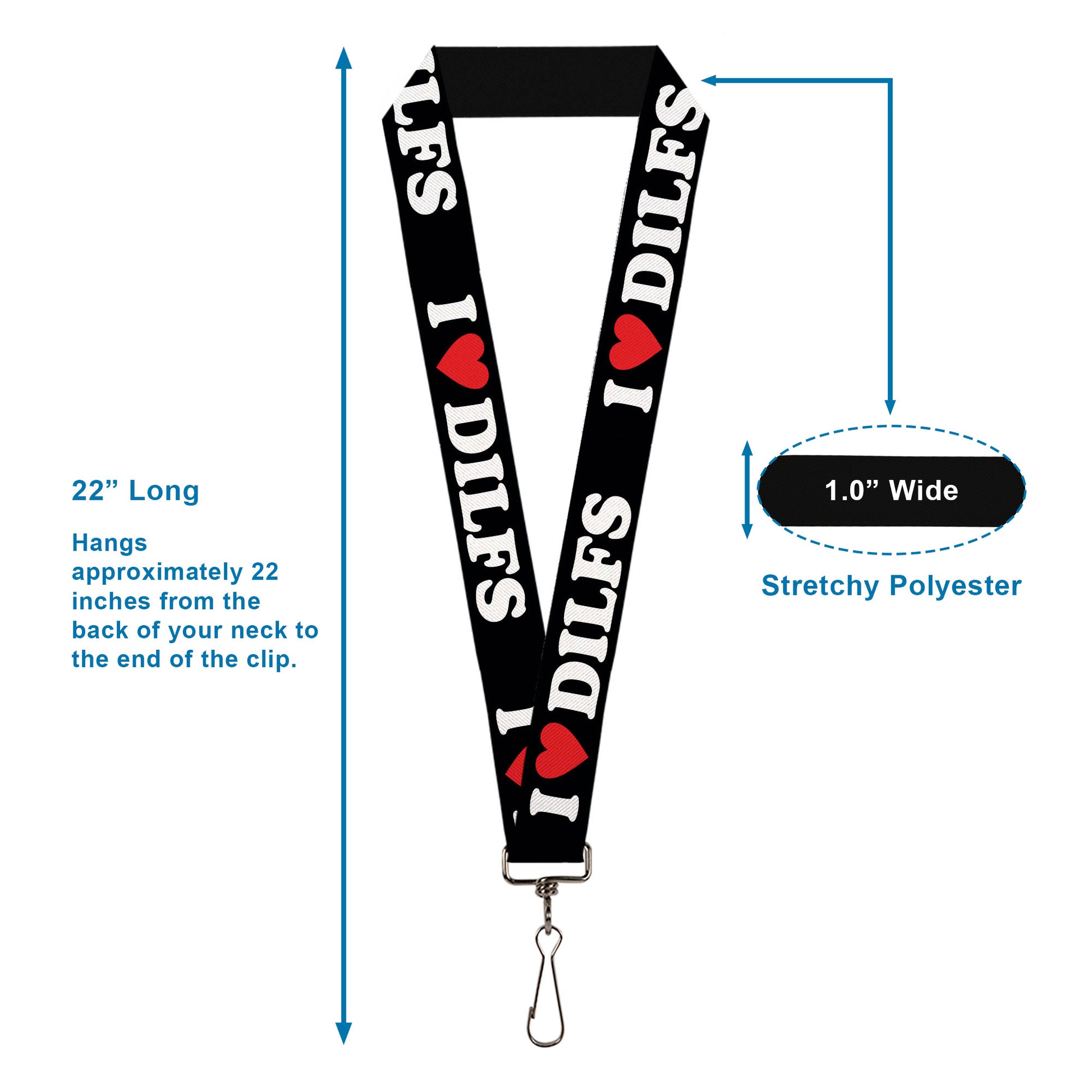 Lanyard - 1.0" - I "HEART" DILFS Black/White/Red Lanyards Buckle-Down