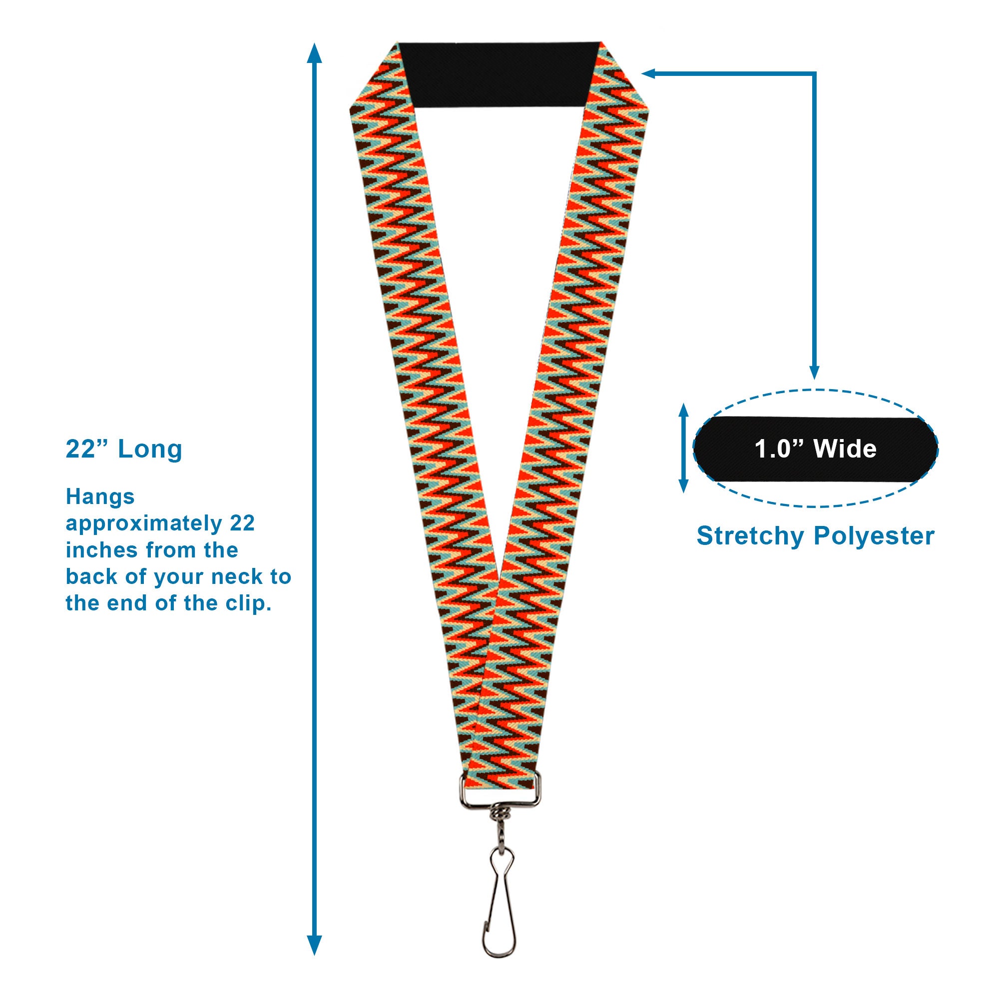 Lanyard - 1.0" - Jagged Zig Zag Brown Aqua Cream Red Lanyards Buckle-Down