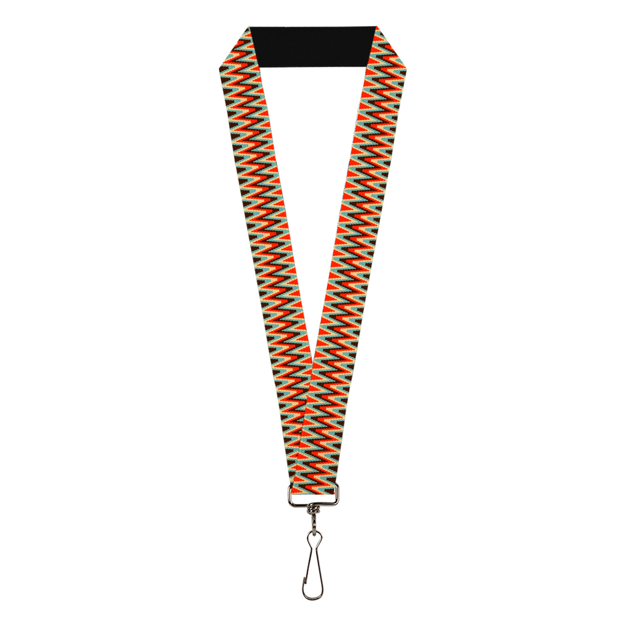 Lanyard - 1.0" - Jagged Zig Zag Brown Aqua Cream Red Lanyards Buckle-Down