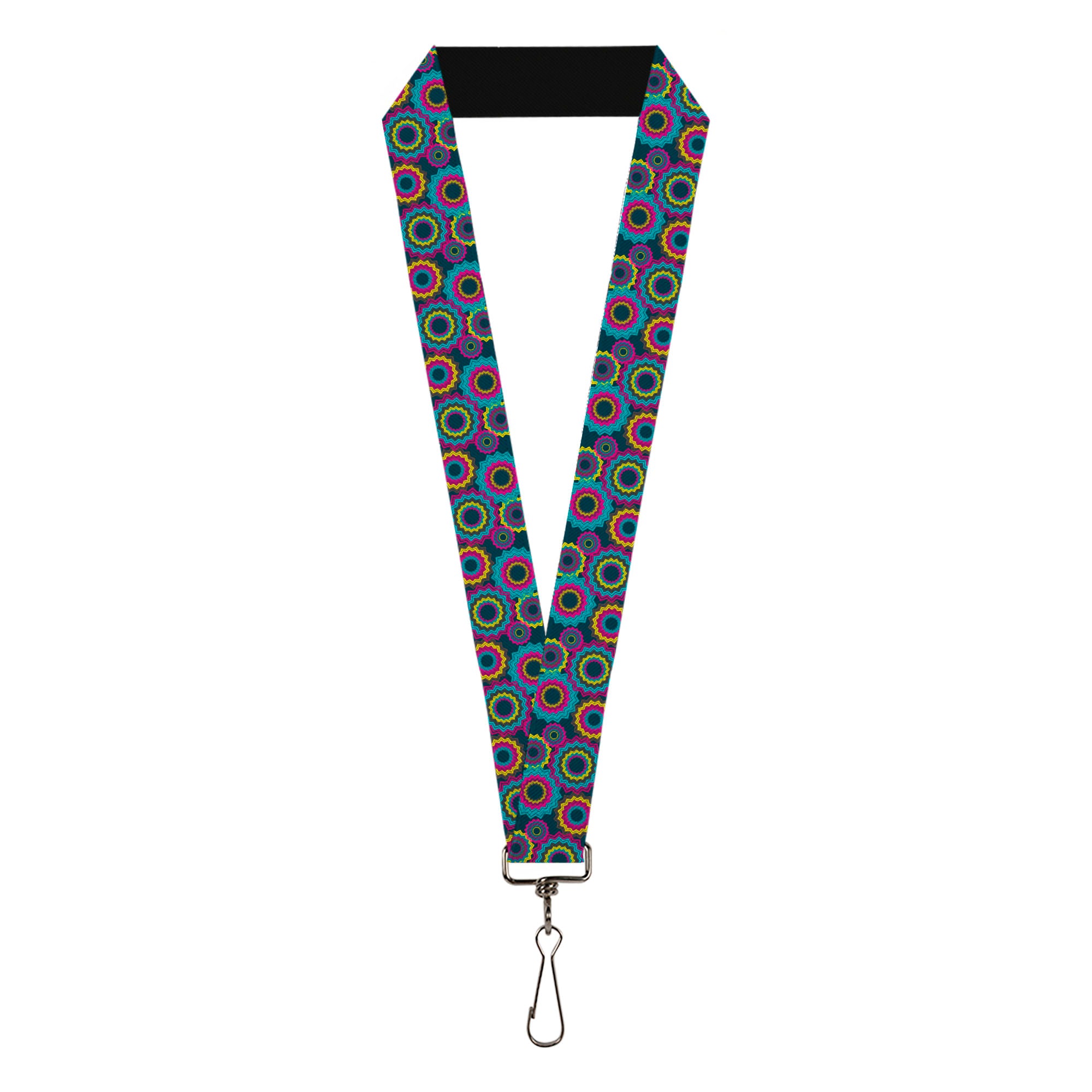 Lanyard - 1.0" - Jagged Rings Teals Fuchsia Yellow Lanyards Buckle-Down