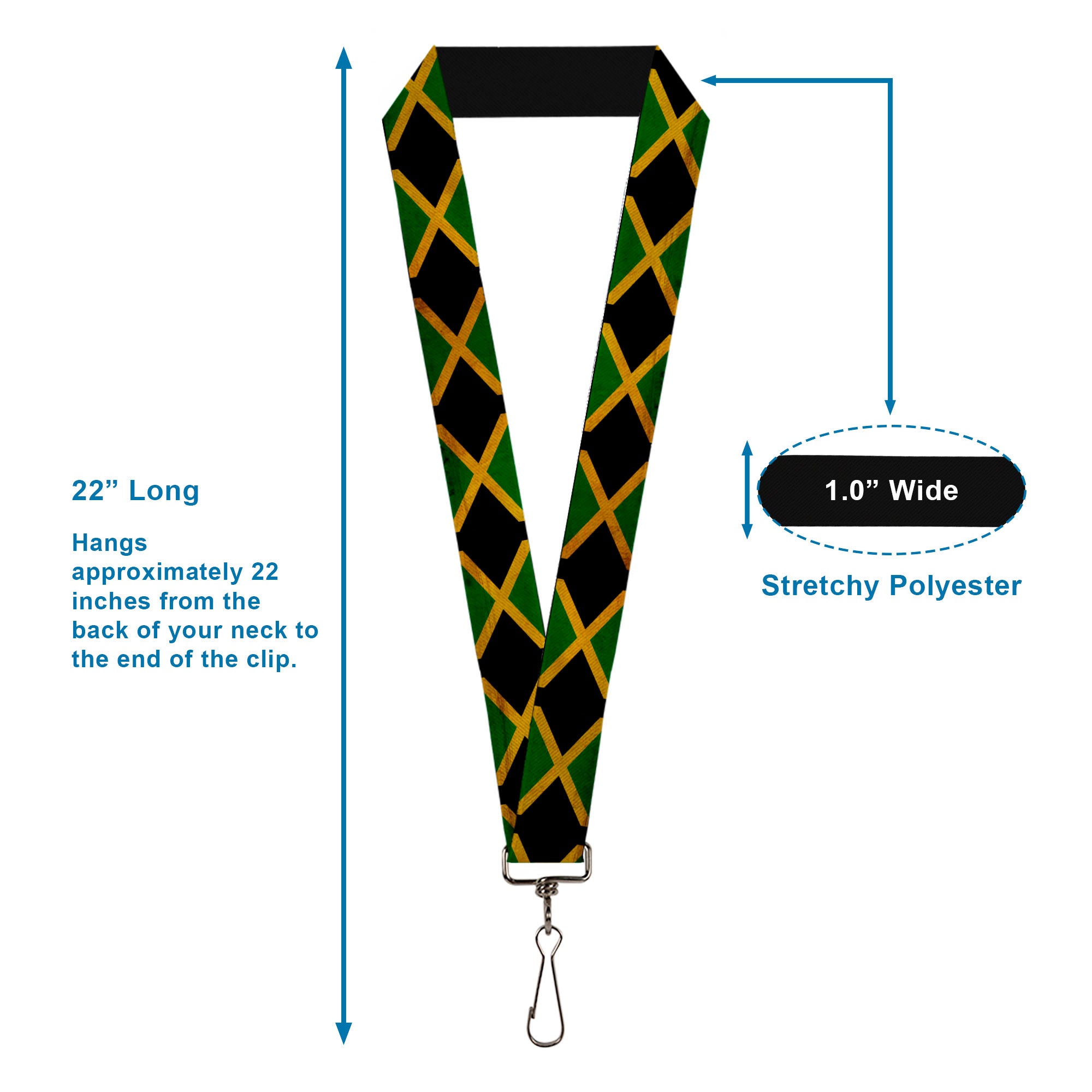 Lanyard - 1.0" - Jamaica Flags Vintage Black Lanyards Buckle-Down