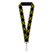 Lanyard - 1.0" - Jamaica Flags Vintage Black Lanyards Buckle-Down