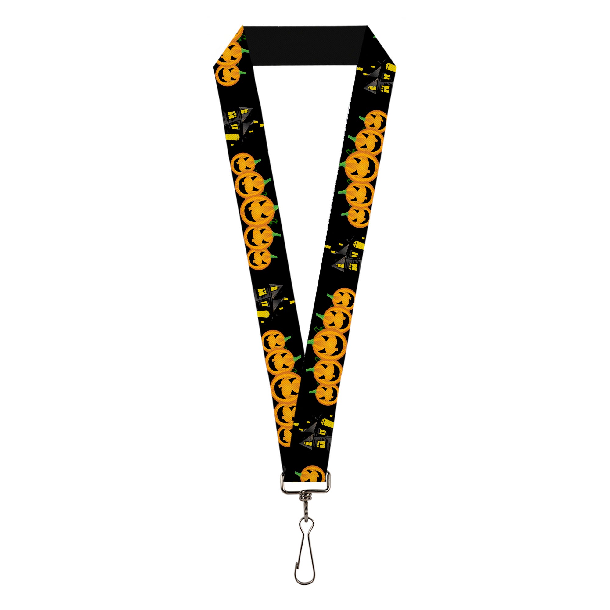 Lanyard - 1.0" - Jack-o'-Lanterns Haunted House Black Yellow Lanyards Buckle-Down