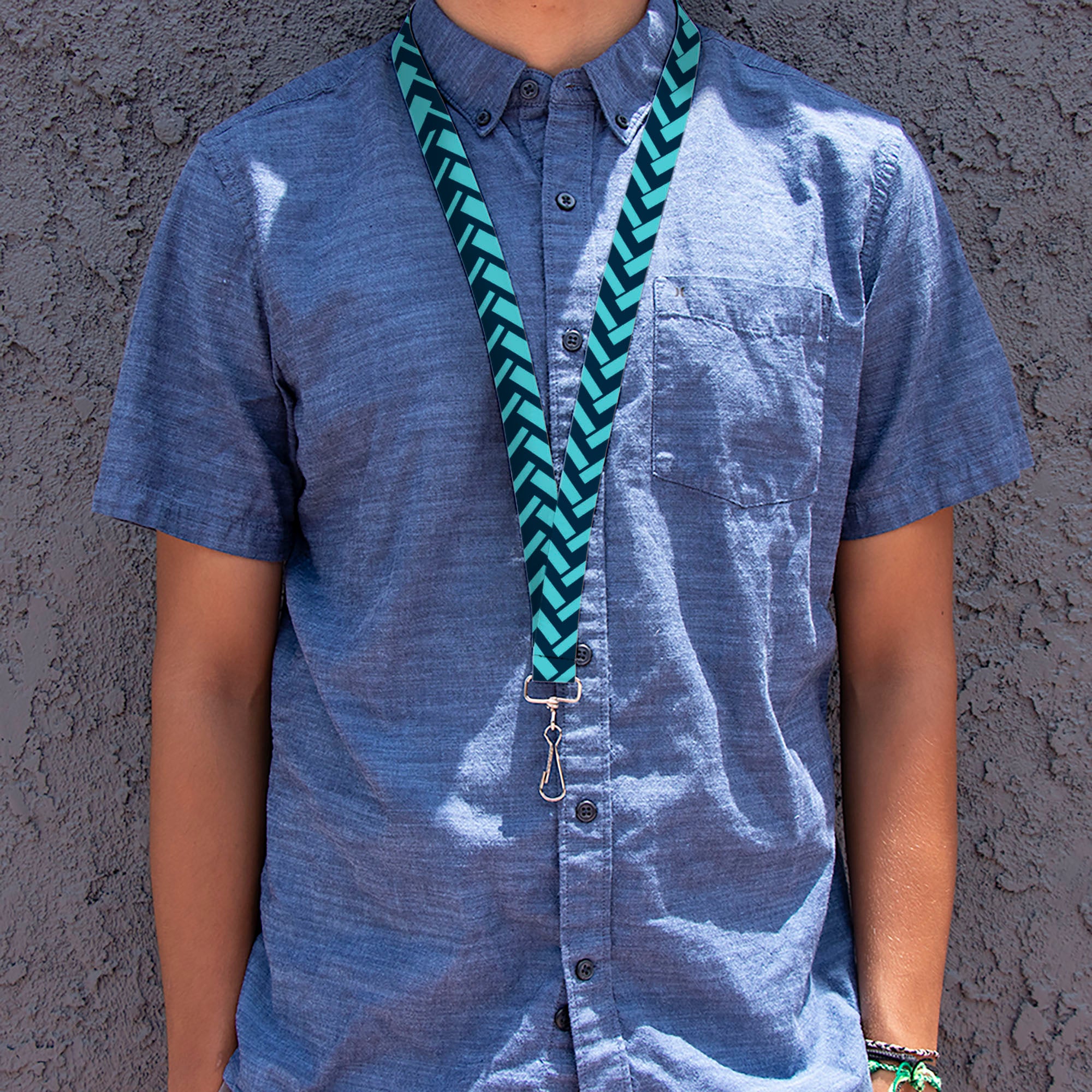 Lanyard - 1.0" - Jagged Chevron Navy Turquoise Lanyards Buckle-Down