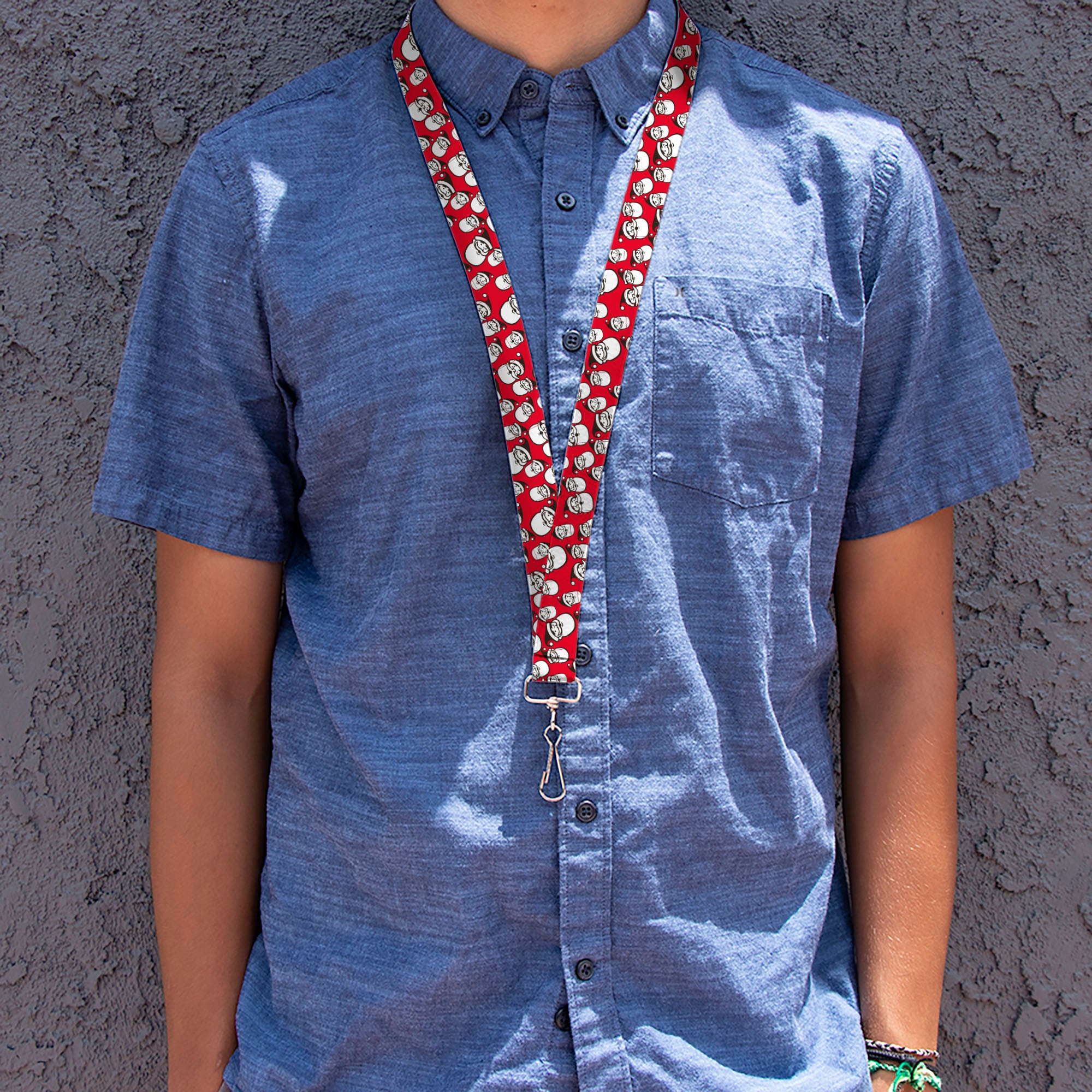 Lanyard - 1.0" - Jolly Santa Claus Christmas Smiling Face Icon Red Lanyards Buckle-Down