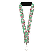 Lanyard - 1.0" - Jolly SANTA CLAUS Christmas Smiling Face Icon and Text Green/Red/White Lanyards Buckle-Down