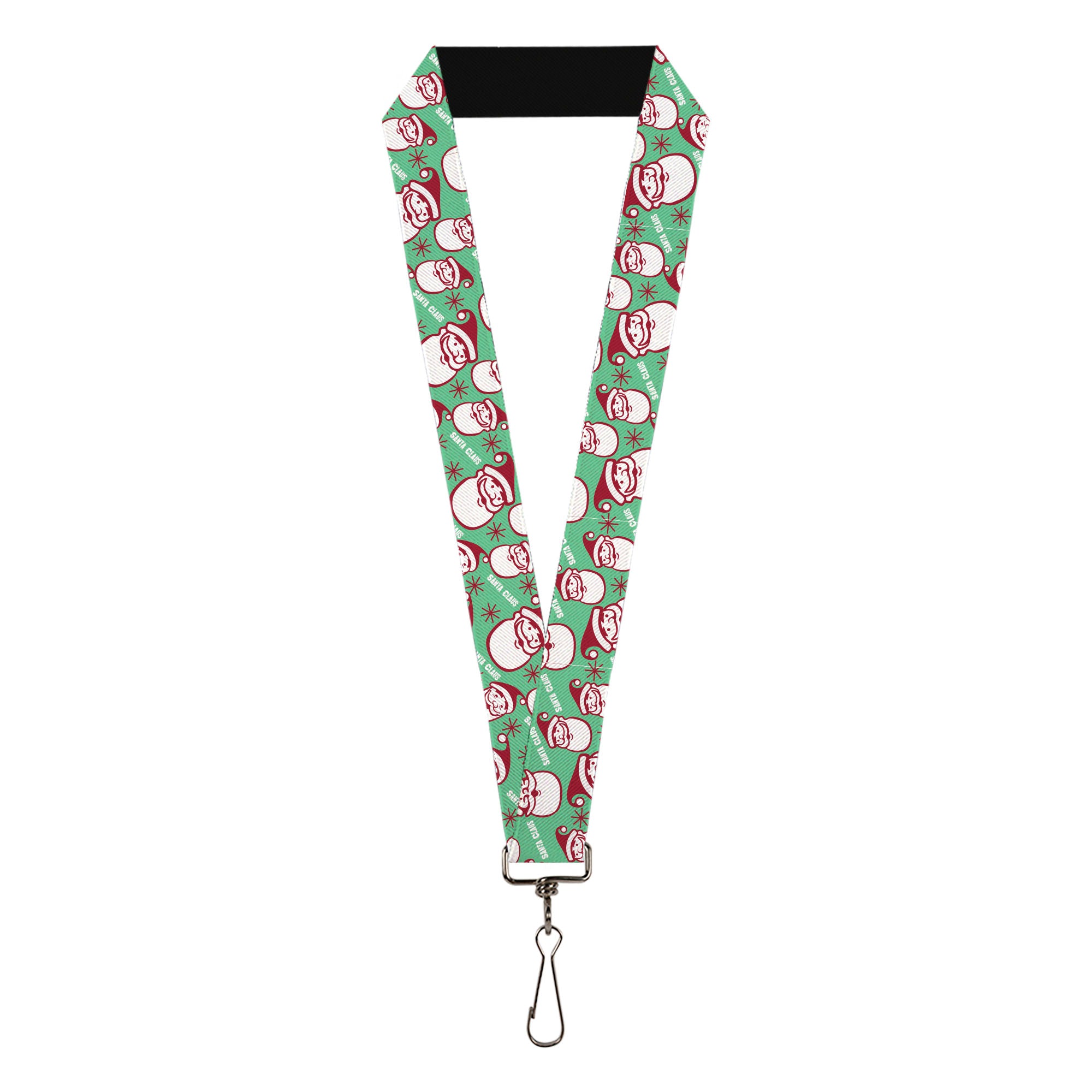 Lanyard - 1.0" - Jolly SANTA CLAUS Christmas Smiling Face Icon and Text Green/Red/White Lanyards Buckle-Down