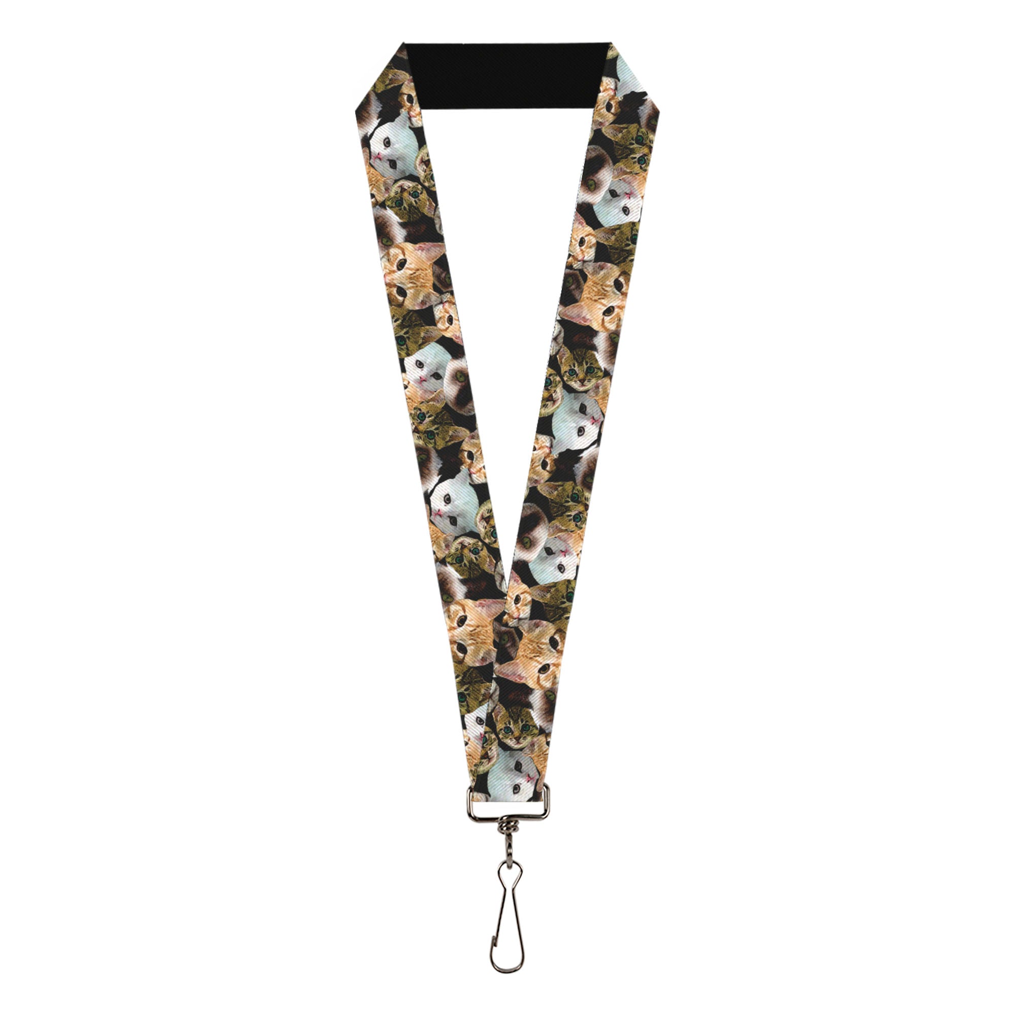 Lanyard - 1.0" - Kitten Faces Scattered Black Lanyards Buckle-Down