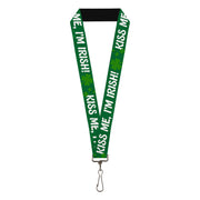 Lanyard - 1.0" - KISS ME, I'M IRISH! Clovers Green White Lanyards Buckle-Down