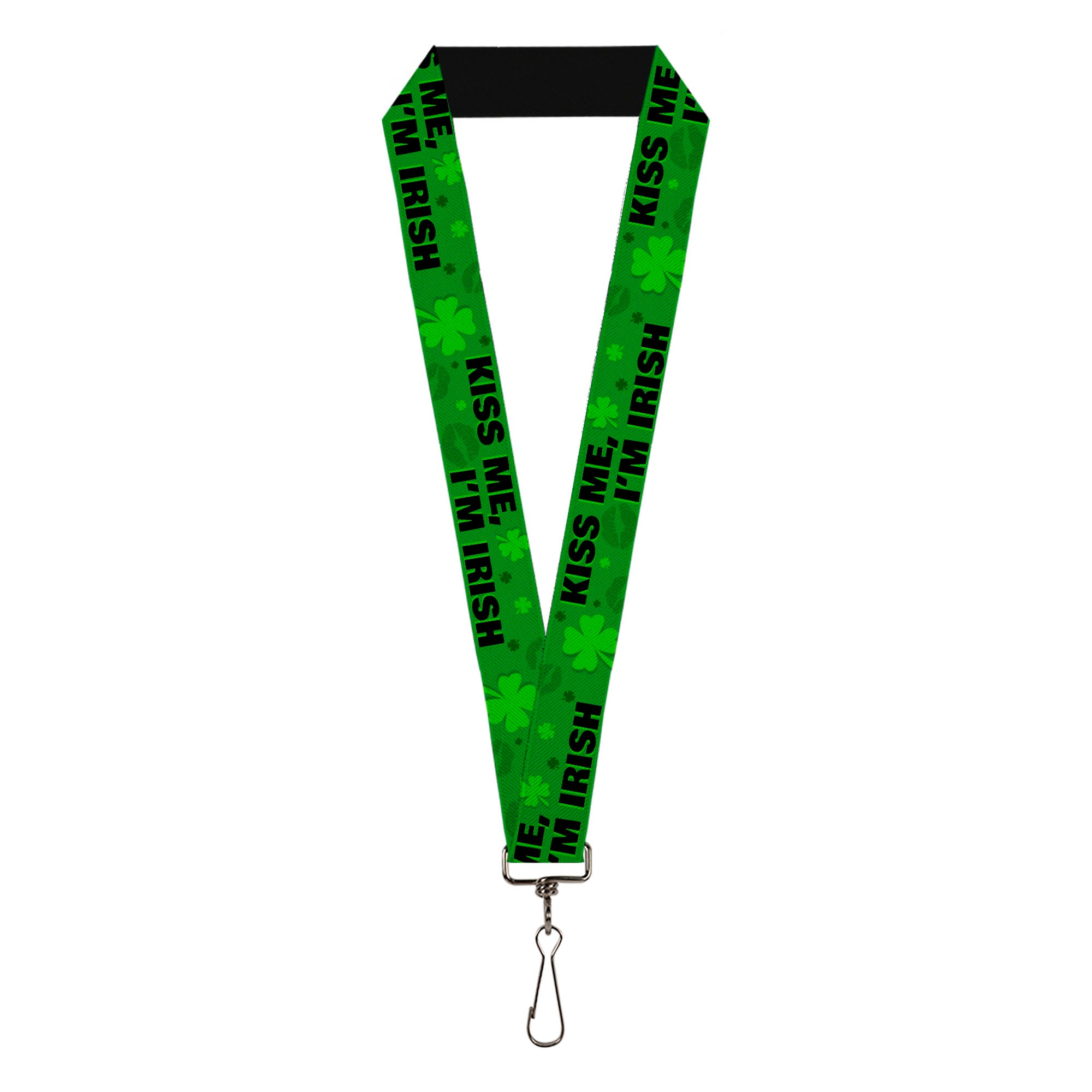 Lanyard - 1.0" - KISS ME, I'M IRISH! Clovers Kisses Greens Black Lanyards Buckle-Down