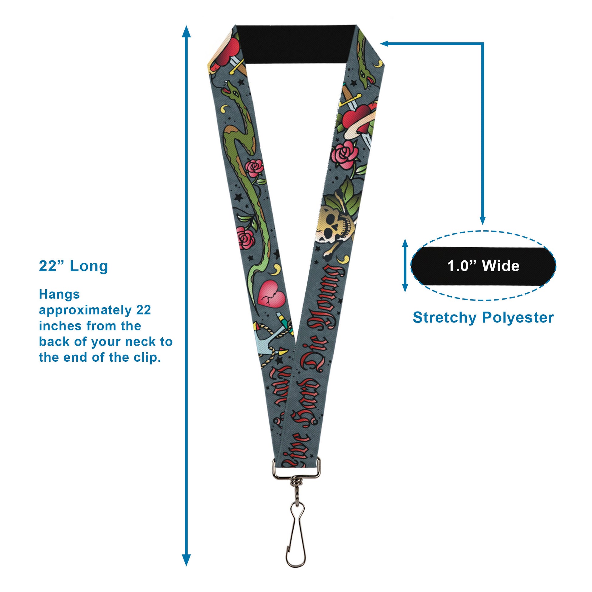 Lanyard - 1.0" - Live Hard Die Young Gray Lanyards Buckle-Down